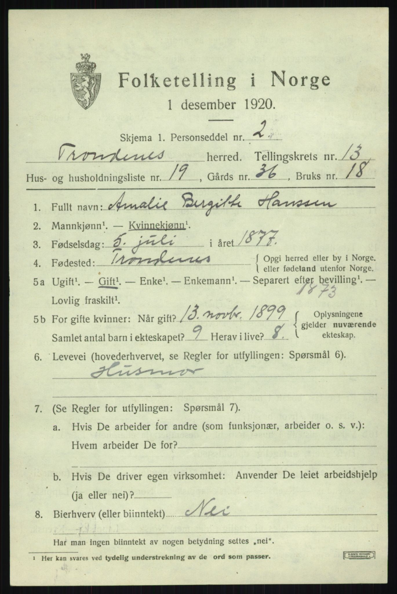 SATØ, 1920 census for Trondenes, 1920, p. 9581