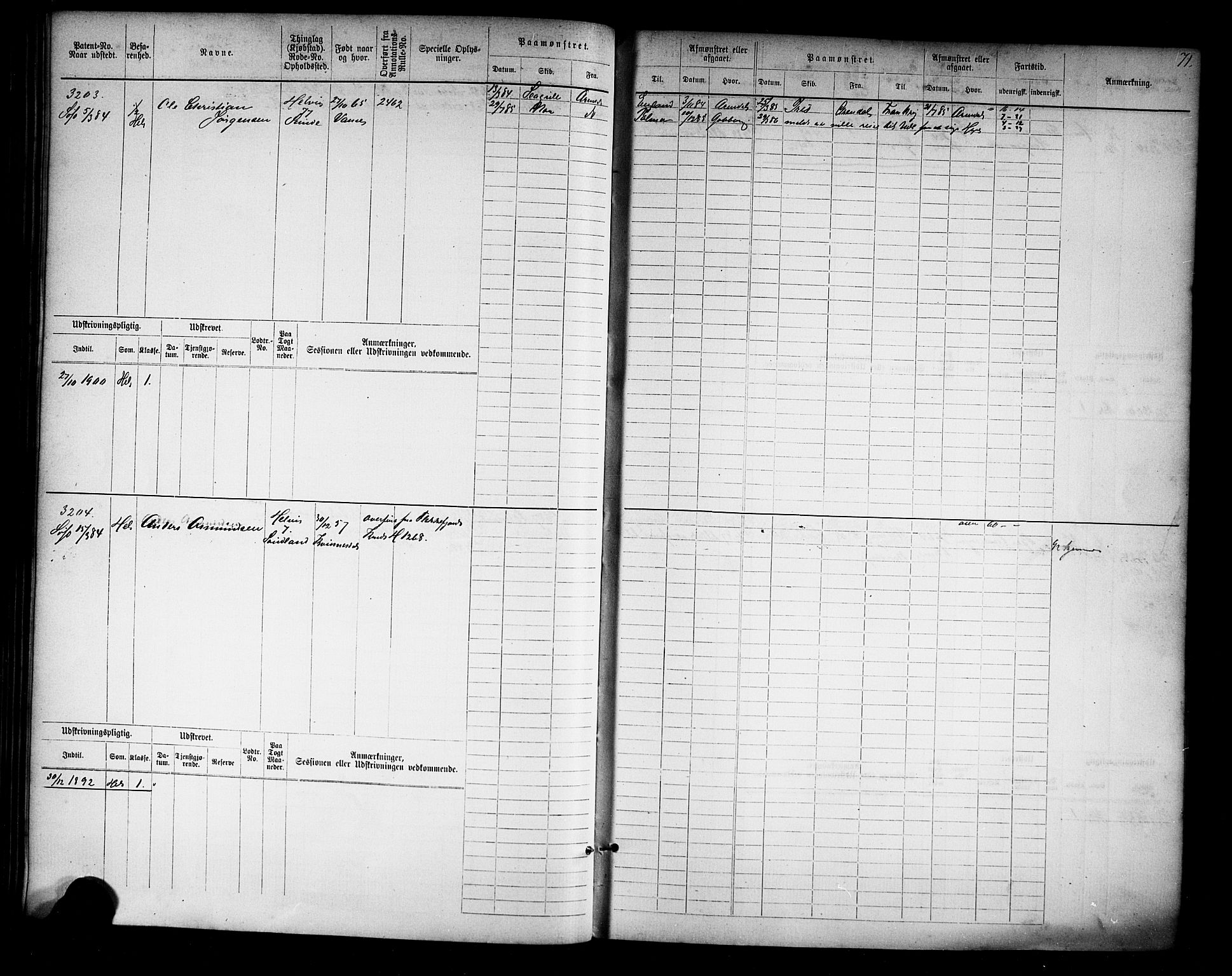 Farsund mønstringskrets, AV/SAK-2031-0017/F/Fb/L0019: Hovedrulle nr 3067-3832, Z-11, 1882-1922, p. 74