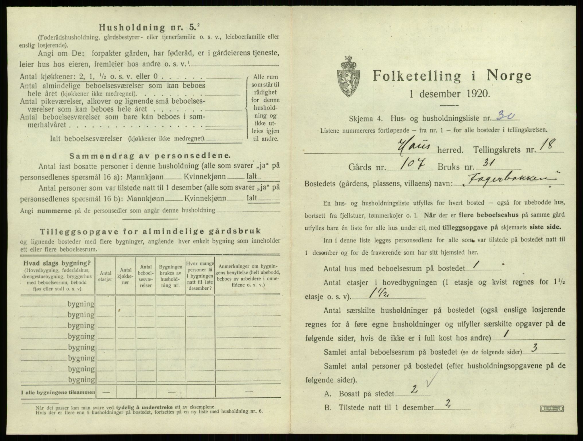 SAB, 1920 census for Haus, 1920, p. 1604