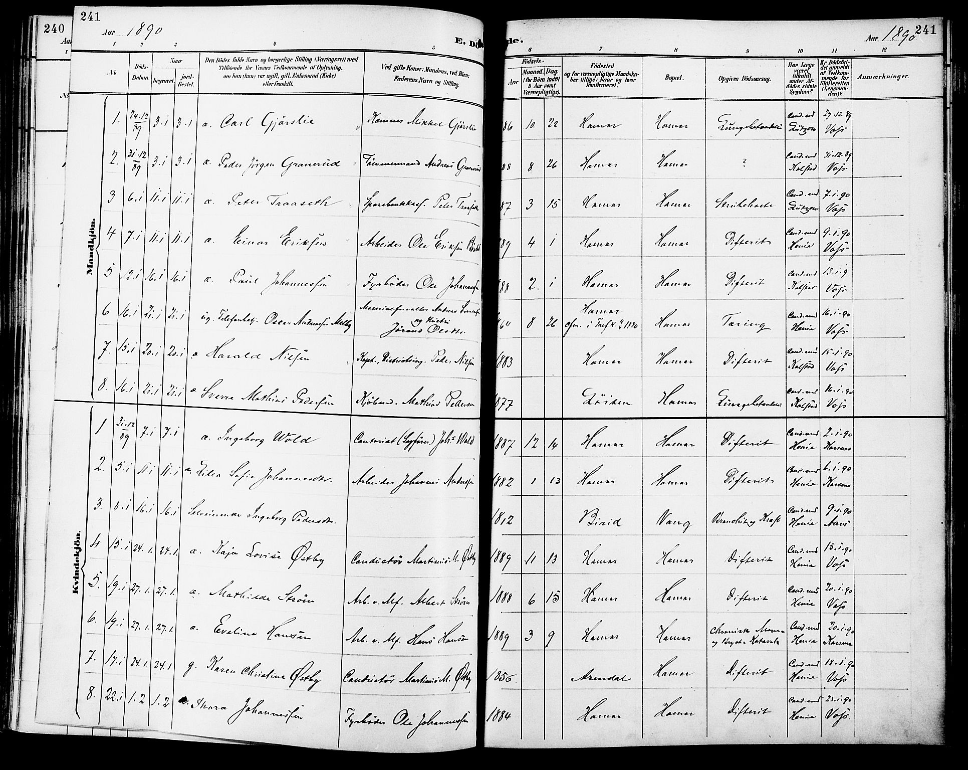 Vang prestekontor, Hedmark, SAH/PREST-008/H/Ha/Haa/L0017: Parish register (official) no. 17, 1890-1899, p. 241