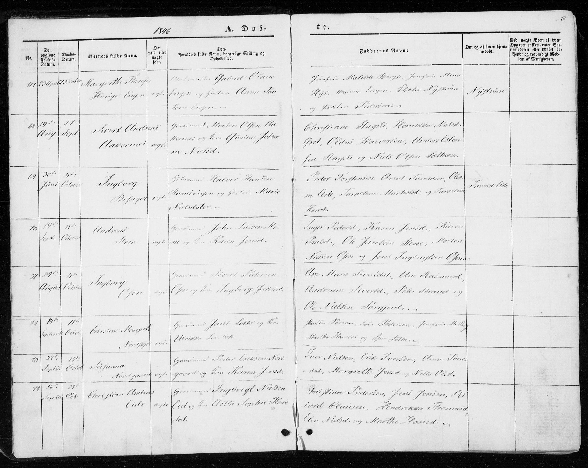 Ministerialprotokoller, klokkerbøker og fødselsregistre - Sør-Trøndelag, SAT/A-1456/657/L0704: Parish register (official) no. 657A05, 1846-1857, p. 3