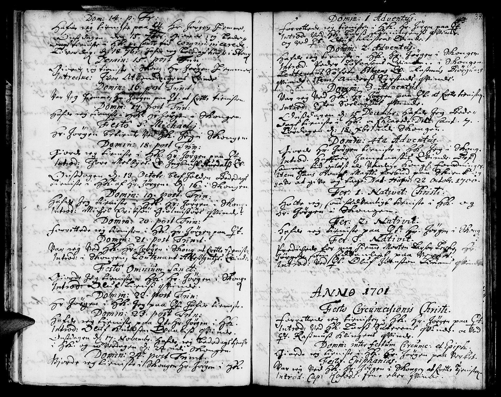 Ministerialprotokoller, klokkerbøker og fødselsregistre - Sør-Trøndelag, SAT/A-1456/668/L0801: Parish register (official) no. 668A01, 1695-1716, p. 38-39