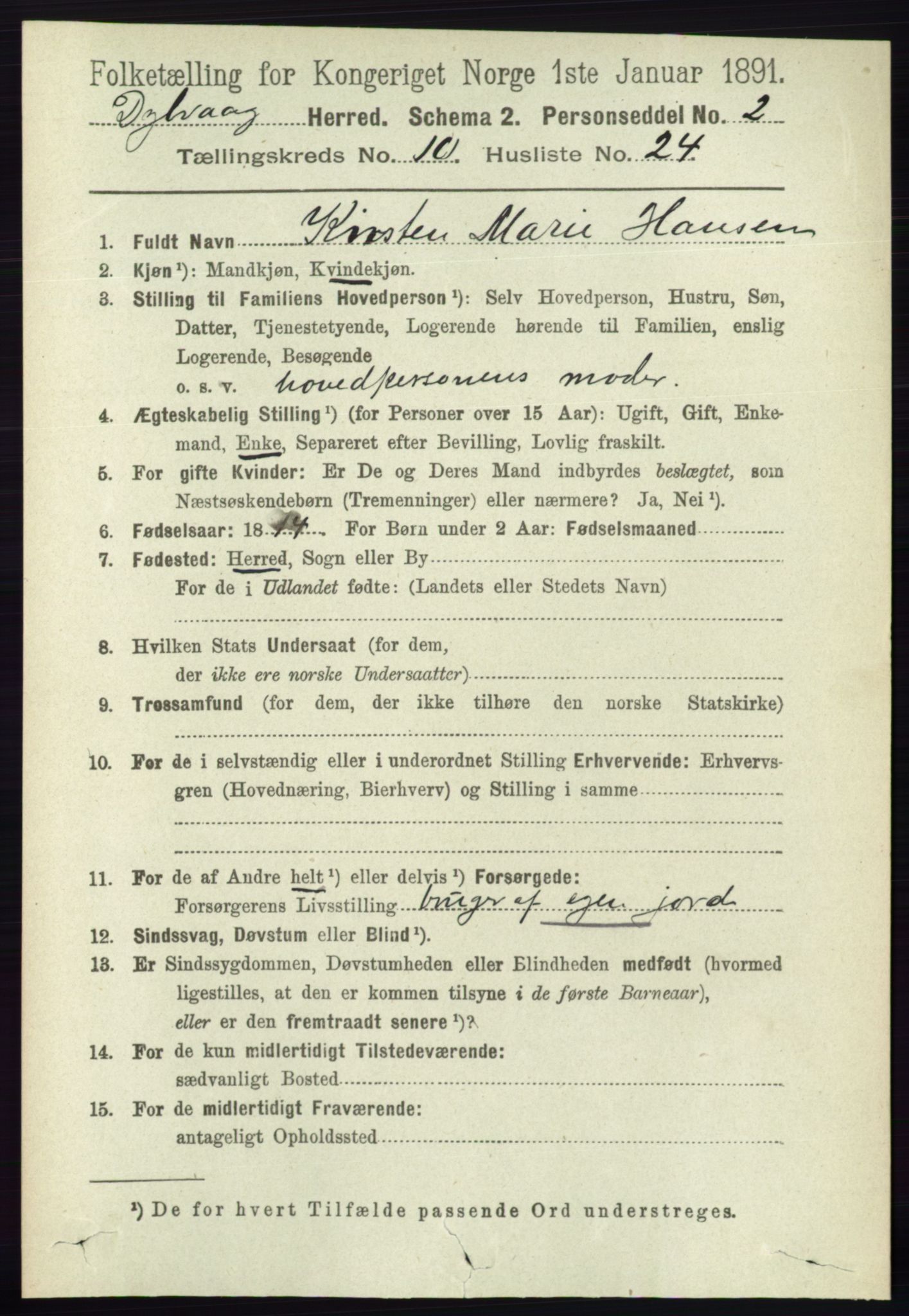 RA, 1891 census for 0915 Dypvåg, 1891, p. 3866