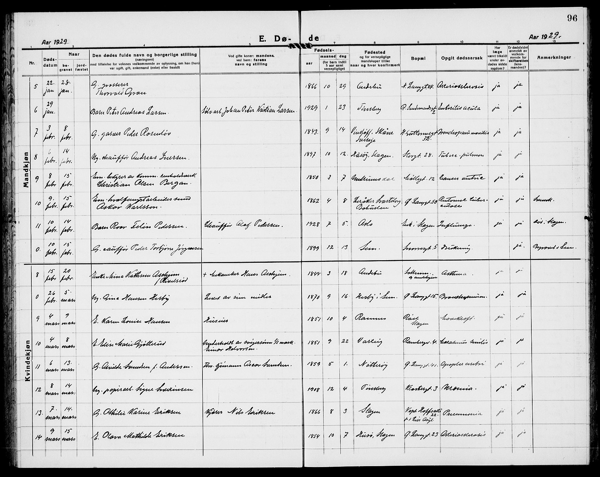 Tønsberg kirkebøker, AV/SAKO-A-330/G/Ga/L0018: Parish register (copy) no. 18, 1920-1935, p. 96