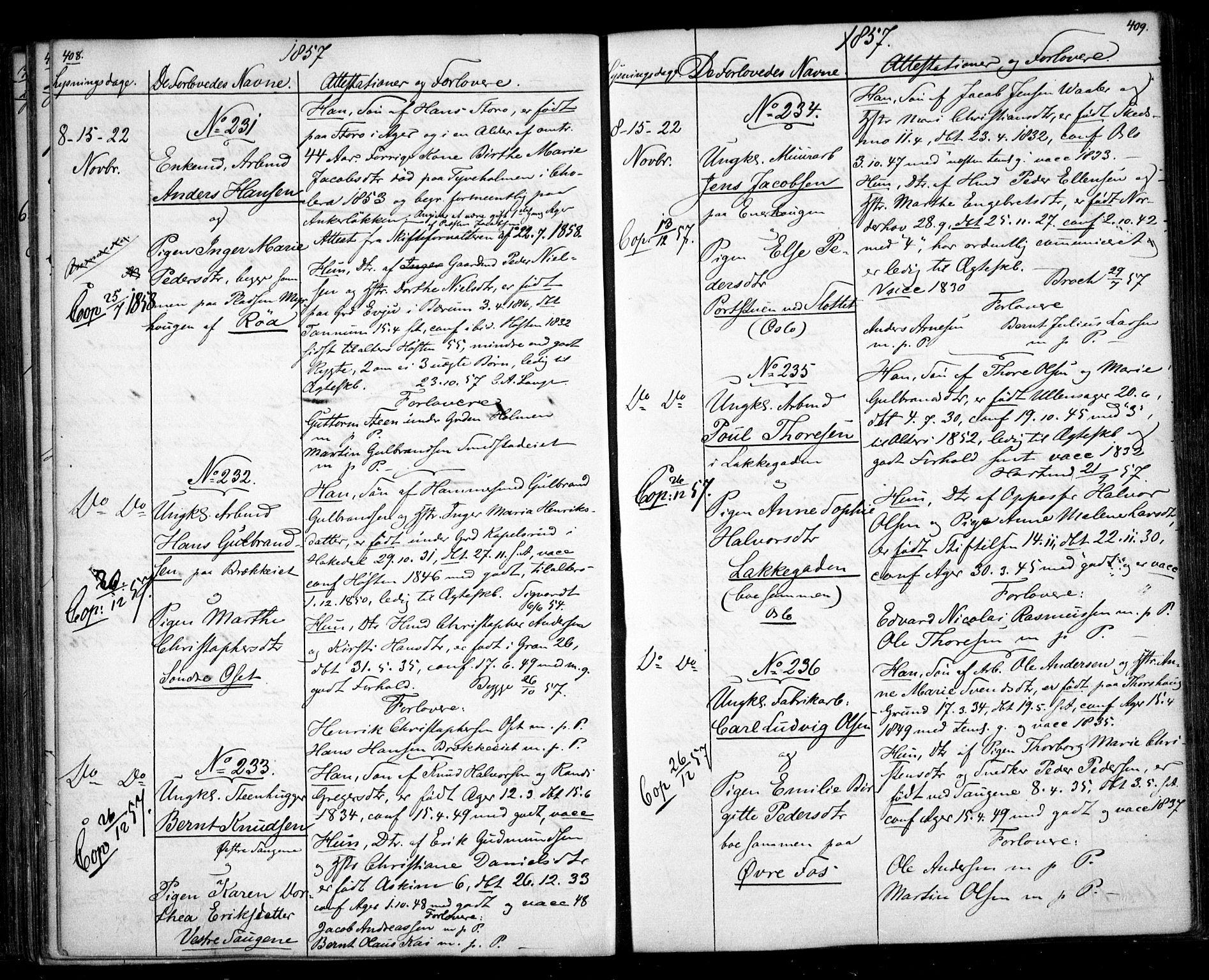 Aker prestekontor kirkebøker, AV/SAO-A-10861/H/L0005: Banns register no. 5, 1853-1864, p. 408-409