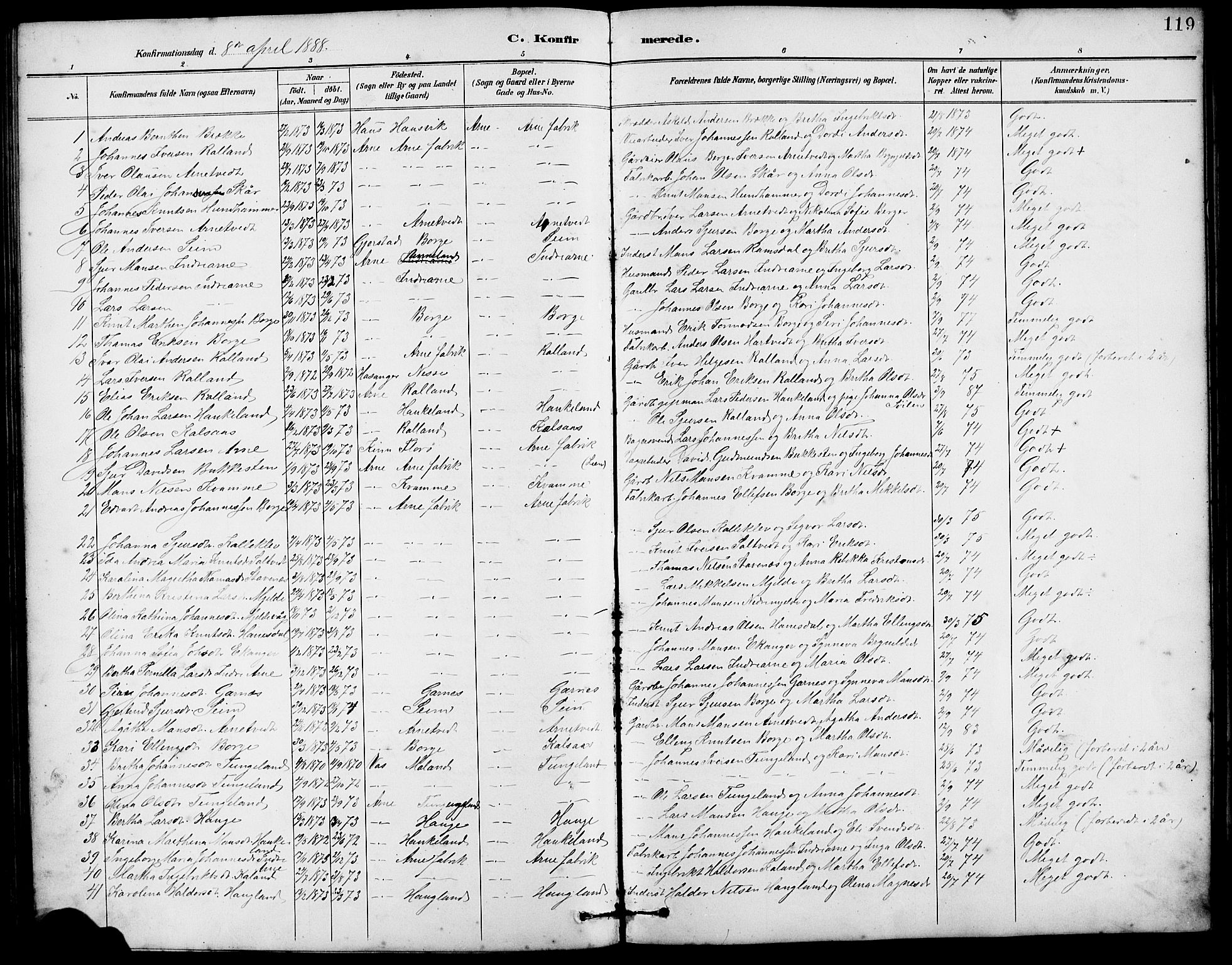 Arna Sokneprestembete, SAB/A-74001/H/Ha/Hab: Parish register (copy) no. A 3, 1887-1897, p. 119