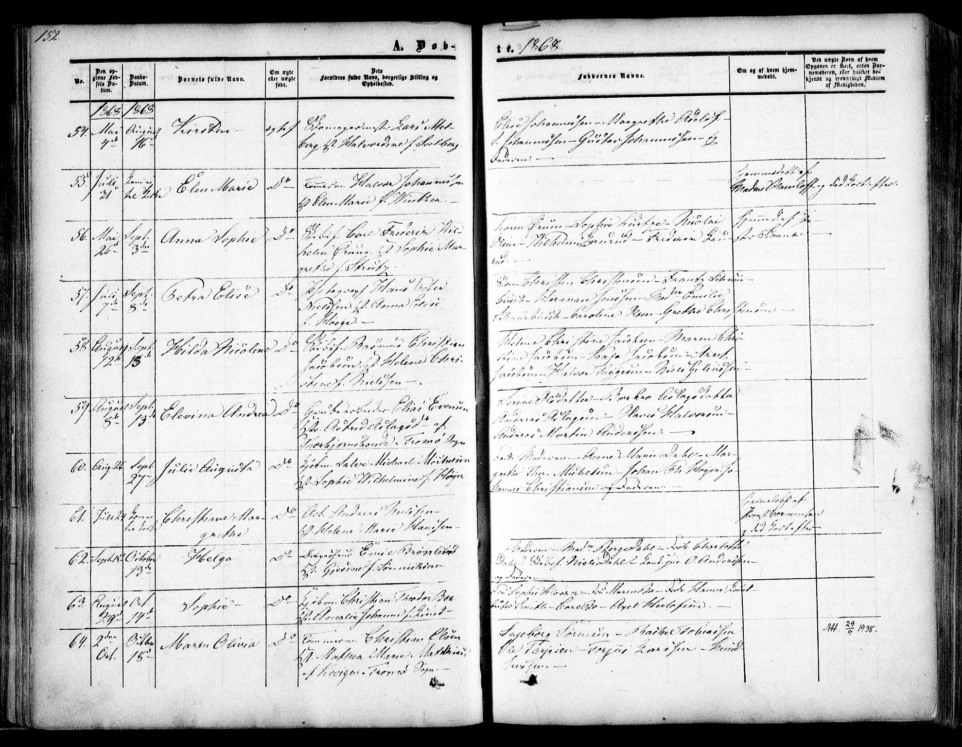 Arendal sokneprestkontor, Trefoldighet, SAK/1111-0040/F/Fa/L0006: Parish register (official) no. A 6, 1855-1868, p. 152