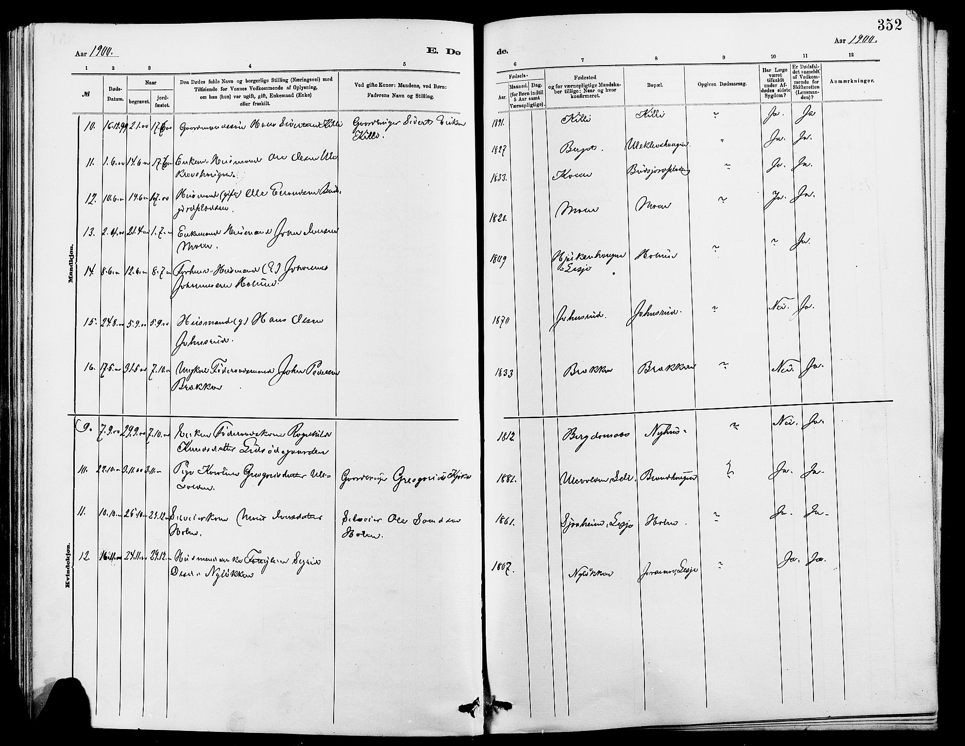 Dovre prestekontor, SAH/PREST-066/H/Ha/Hab/L0002: Parish register (copy) no. 2, 1881-1907, p. 352