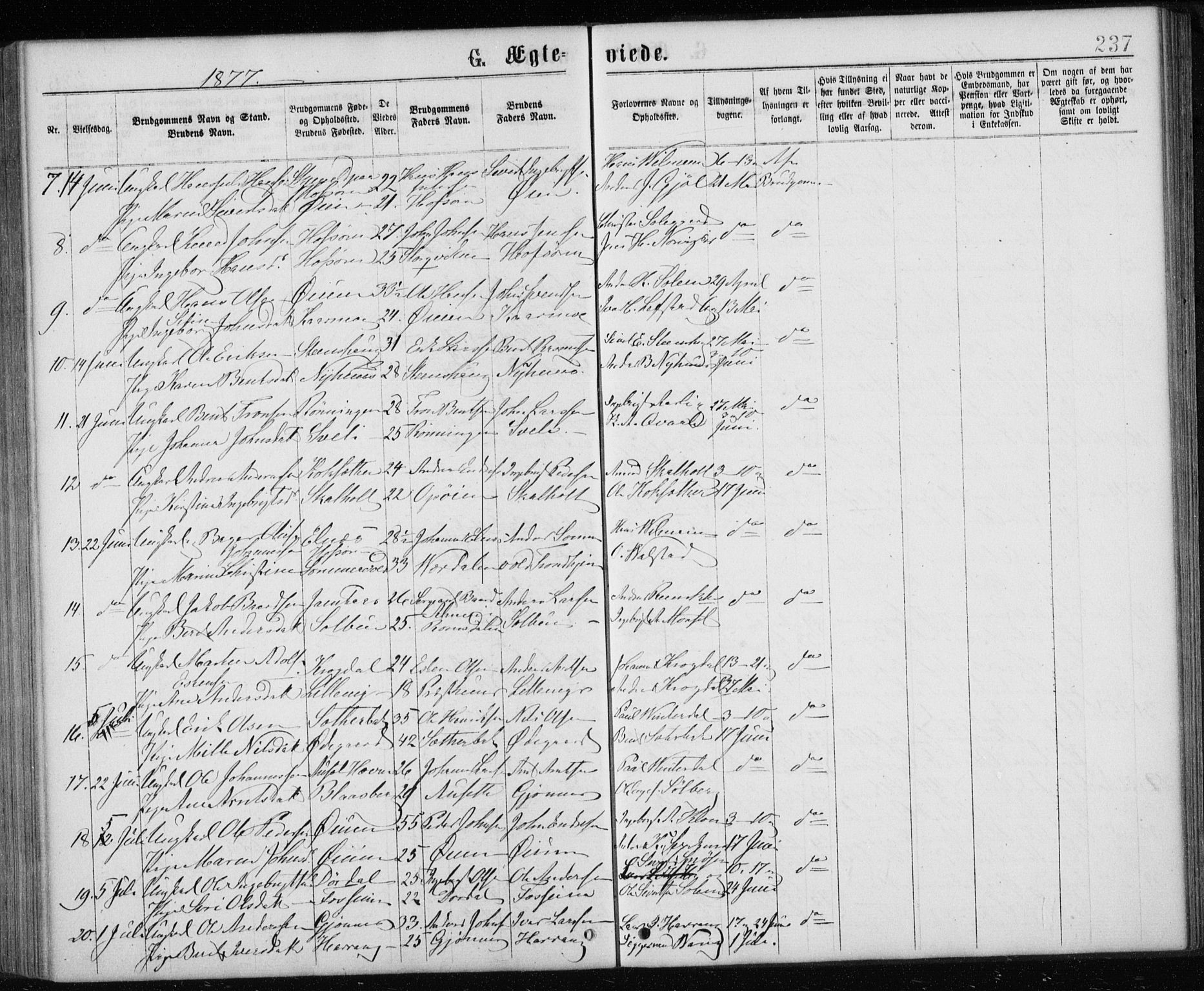 Ministerialprotokoller, klokkerbøker og fødselsregistre - Sør-Trøndelag, SAT/A-1456/668/L0817: Parish register (copy) no. 668C06, 1873-1884, p. 237