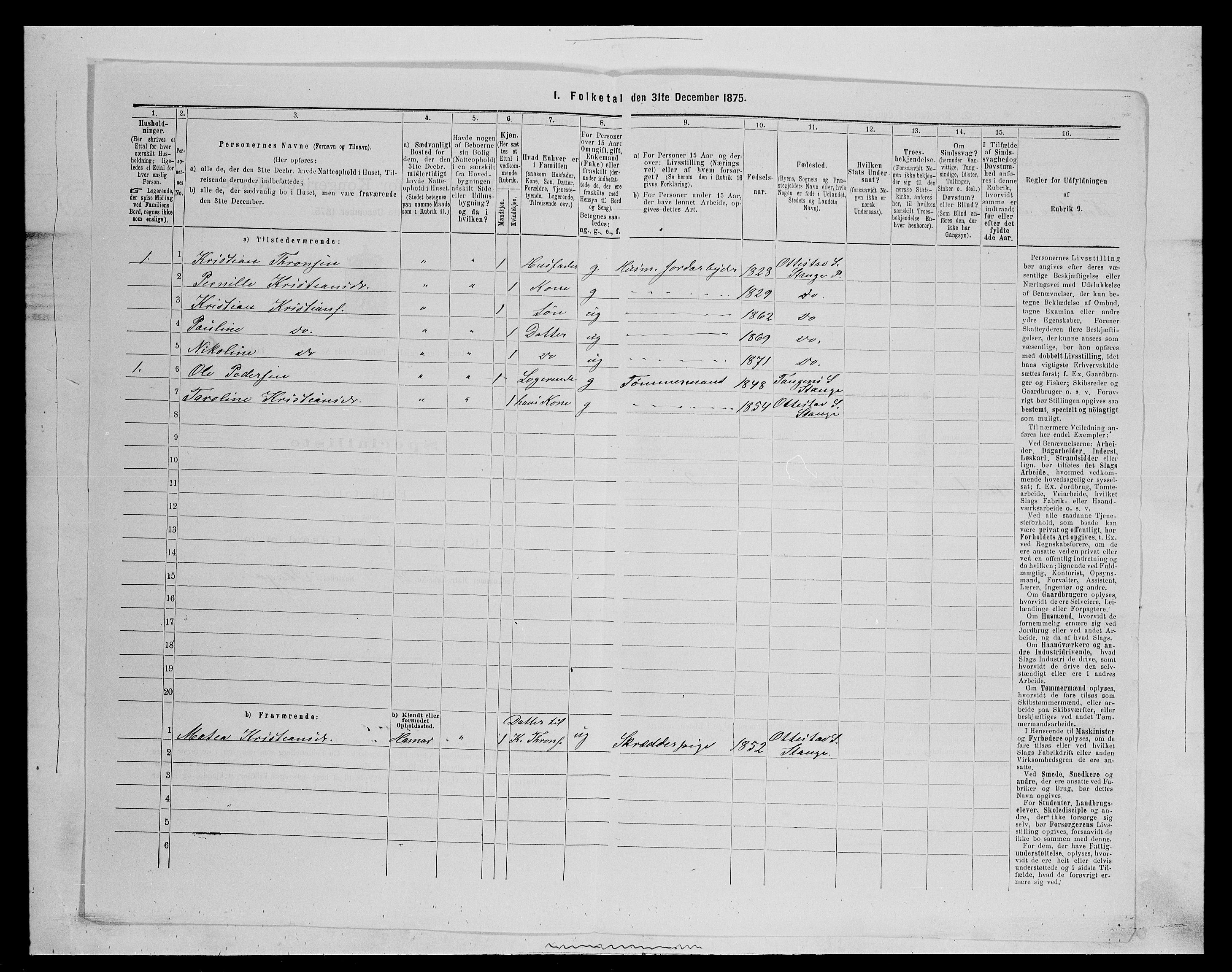 SAH, 1875 census for 0417P Stange, 1875, p. 381