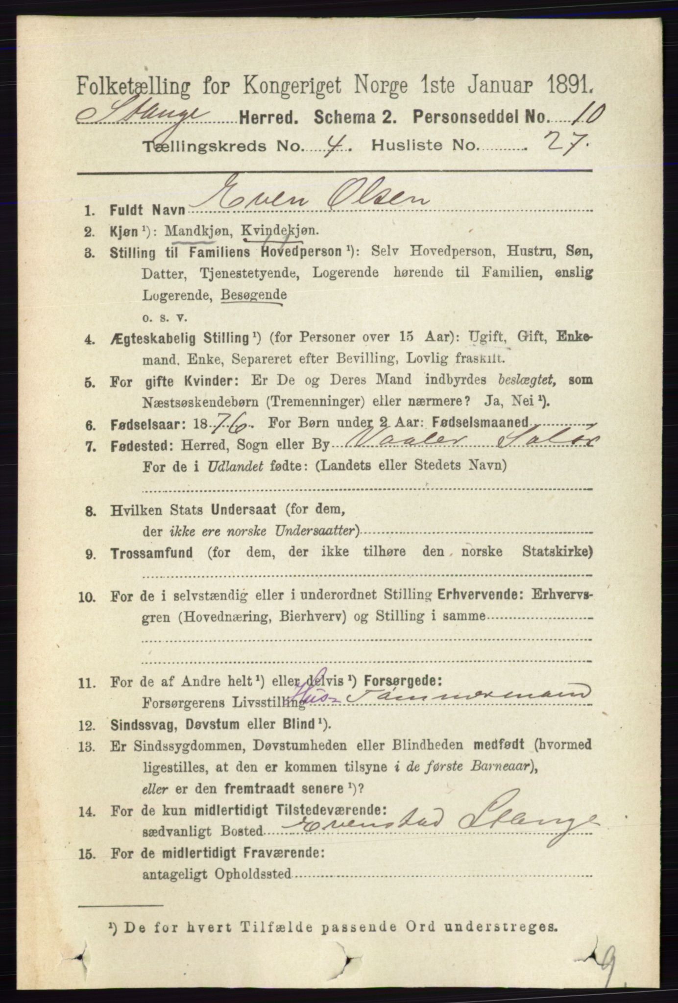 RA, 1891 census for 0417 Stange, 1891, p. 2546