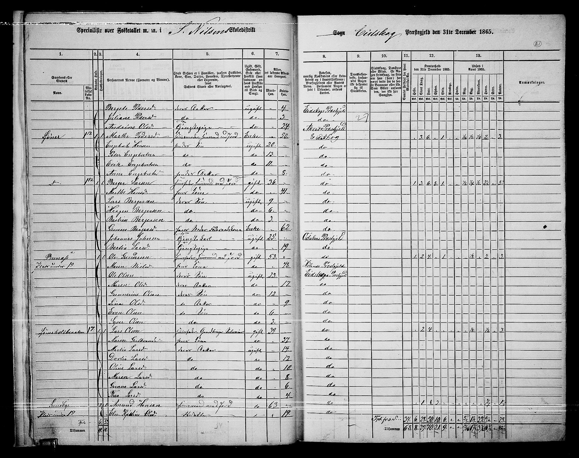 RA, 1865 census for Eidskog, 1865, p. 19