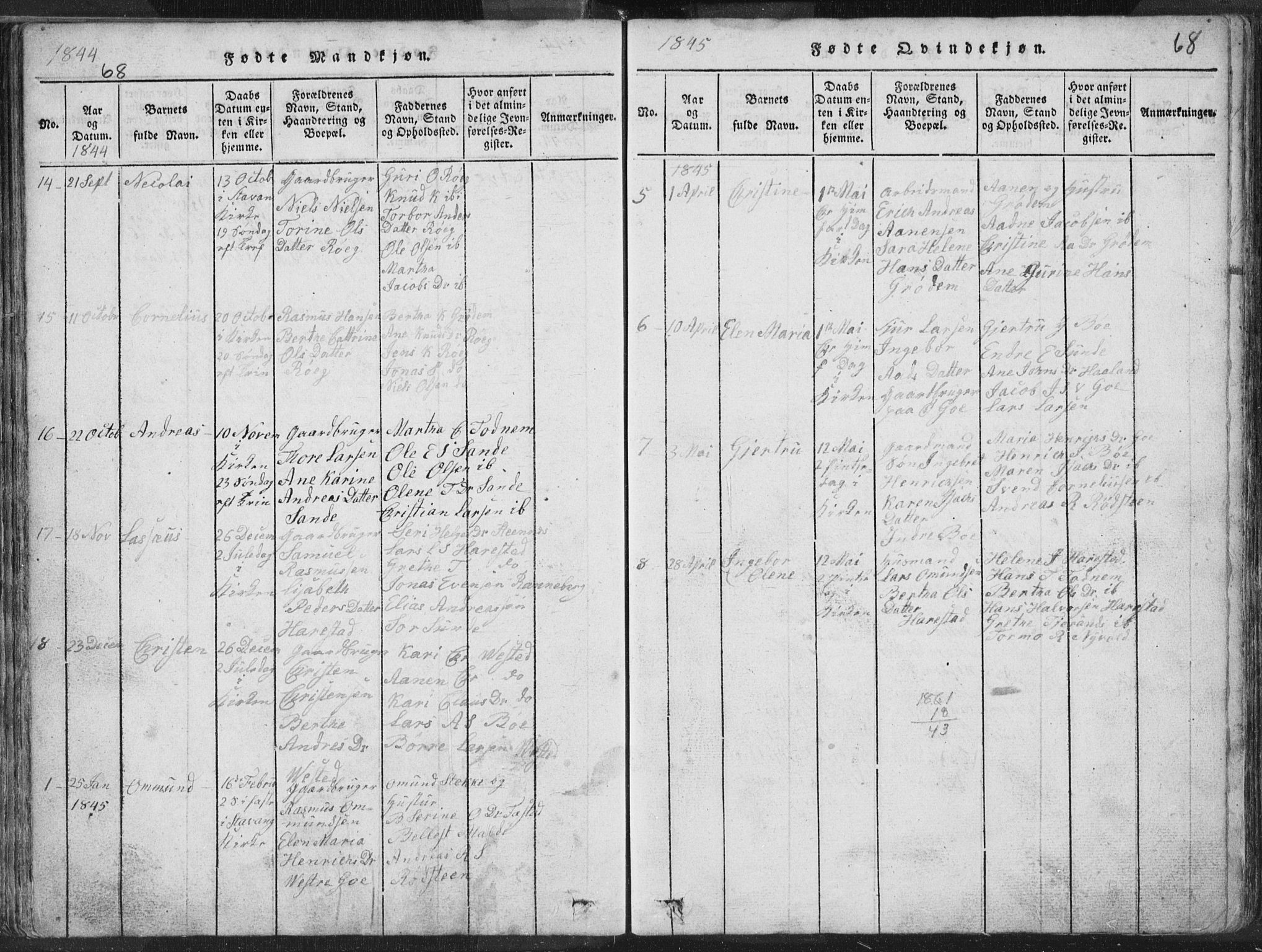 Hetland sokneprestkontor, AV/SAST-A-101826/30/30BA/L0001: Parish register (official) no. A 1, 1816-1856, p. 68