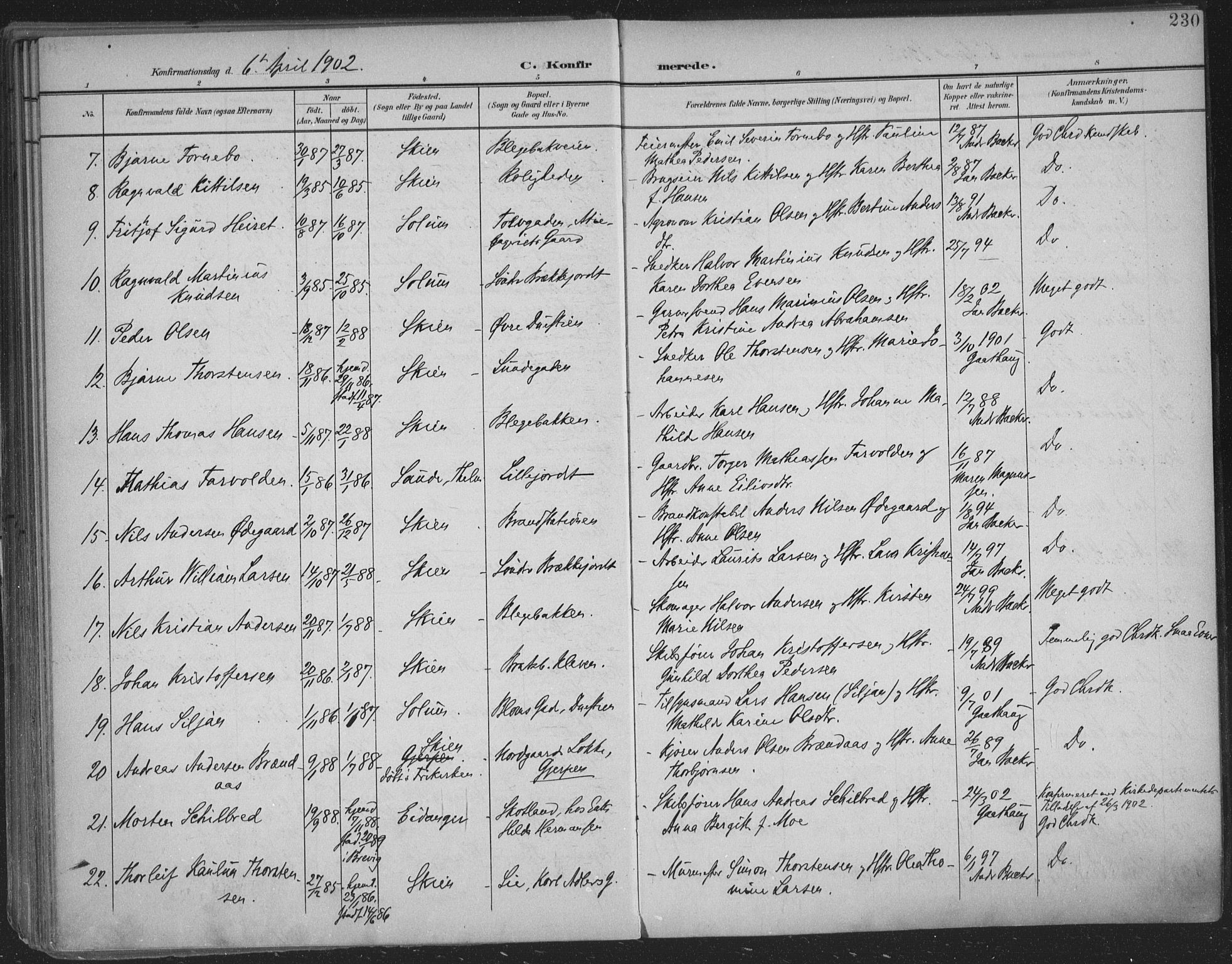 Skien kirkebøker, SAKO/A-302/F/Fa/L0011: Parish register (official) no. 11, 1900-1907, p. 230