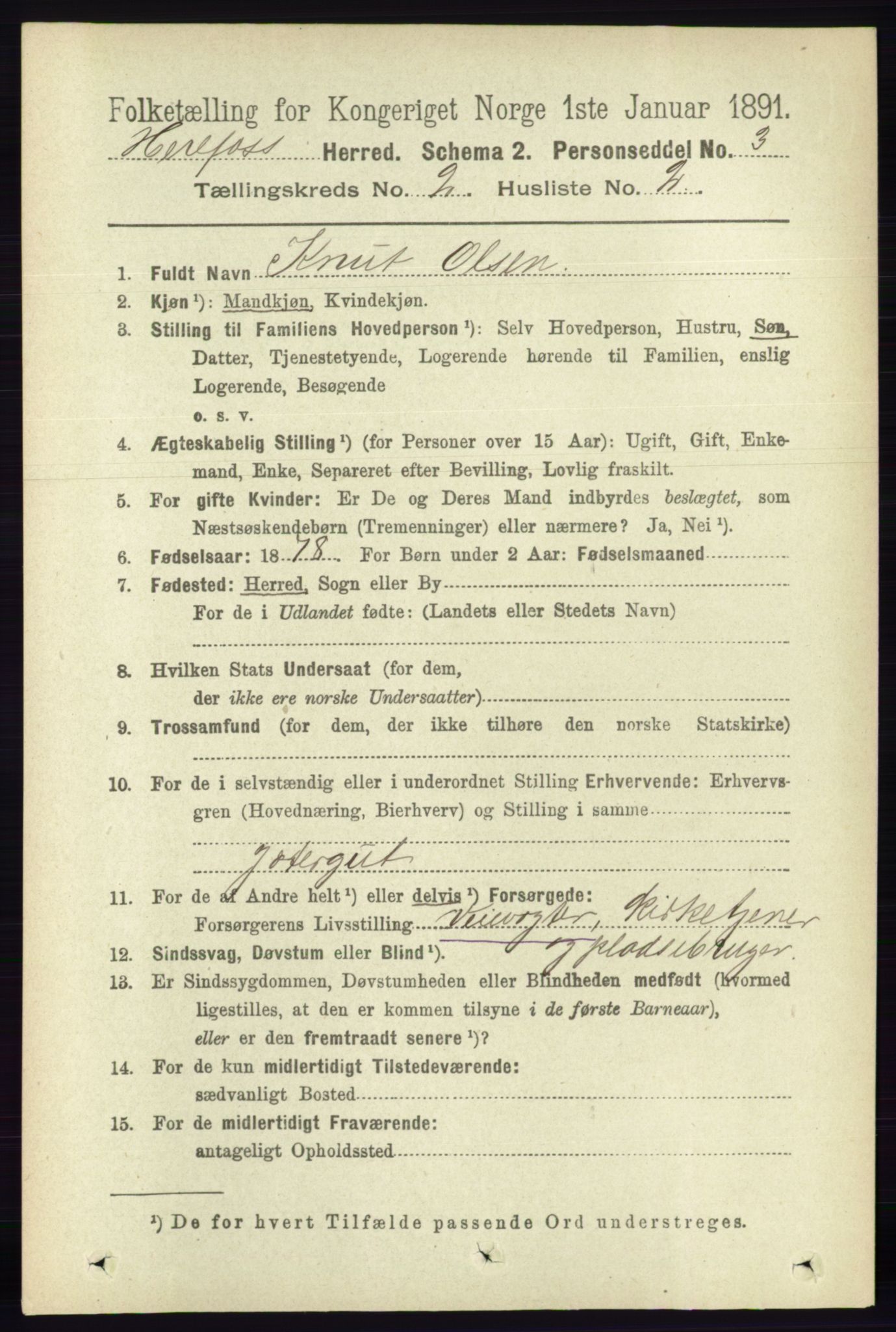 RA, 1891 census for 0933 Herefoss, 1891, p. 289