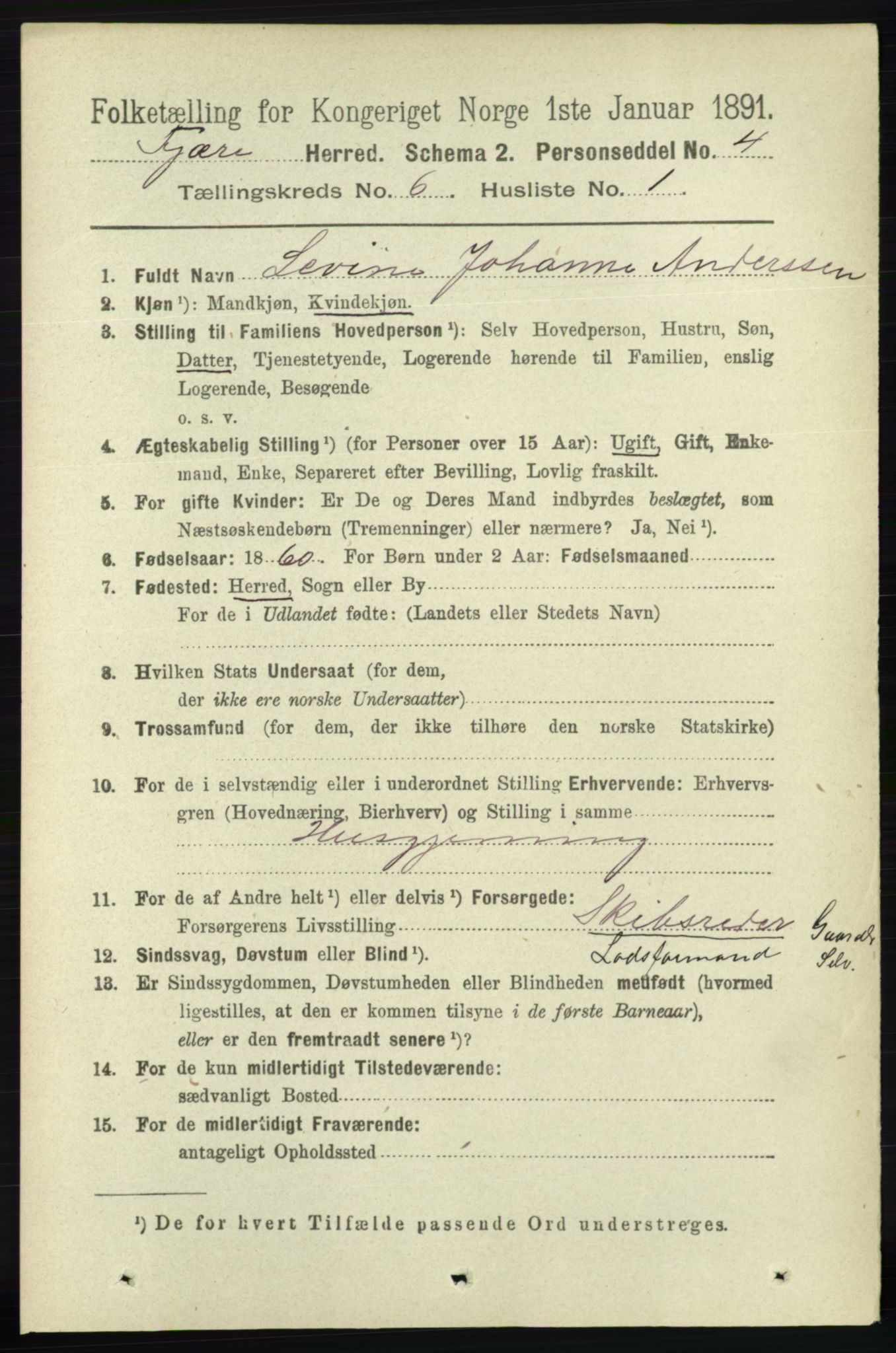 RA, 1891 census for 0923 Fjære, 1891, p. 2962