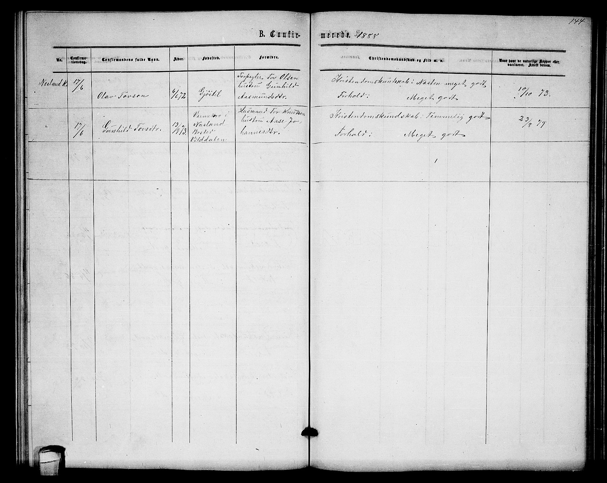 Lårdal kirkebøker, AV/SAKO-A-284/G/Gb/L0002: Parish register (copy) no. II 2, 1865-1888, p. 144