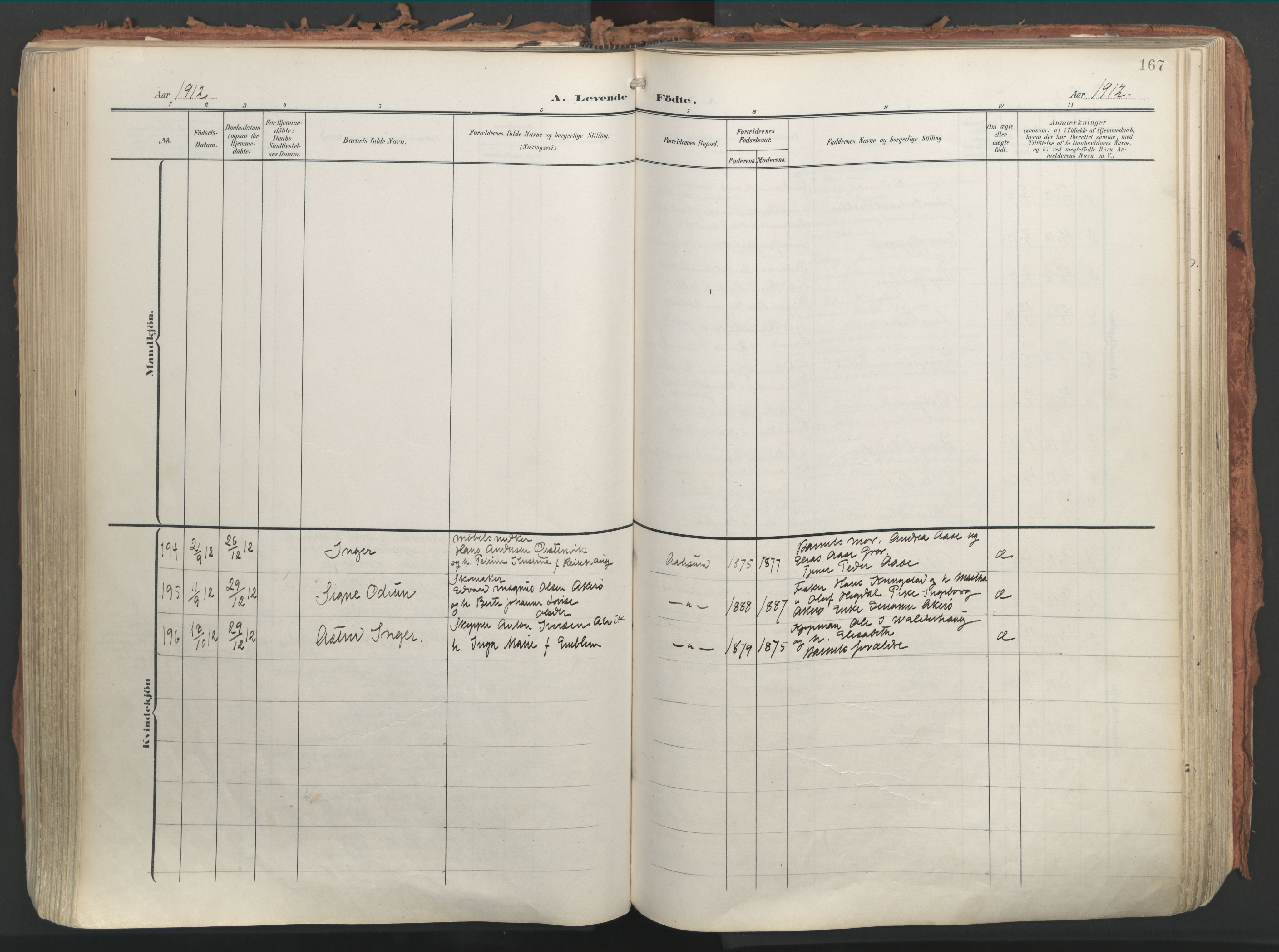 Ministerialprotokoller, klokkerbøker og fødselsregistre - Møre og Romsdal, AV/SAT-A-1454/529/L0460: Parish register (official) no. 529A10, 1906-1917, p. 167