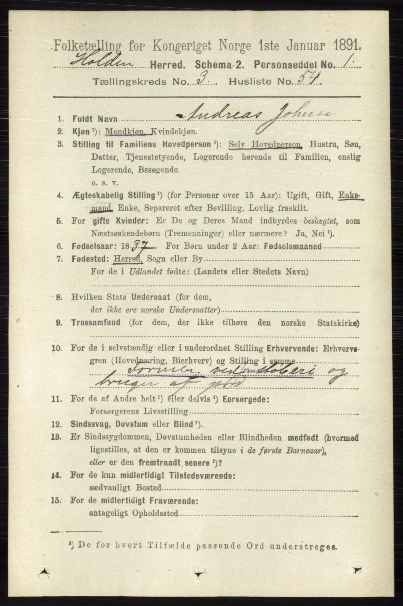 RA, 1891 census for 0819 Holla, 1891, p. 2005