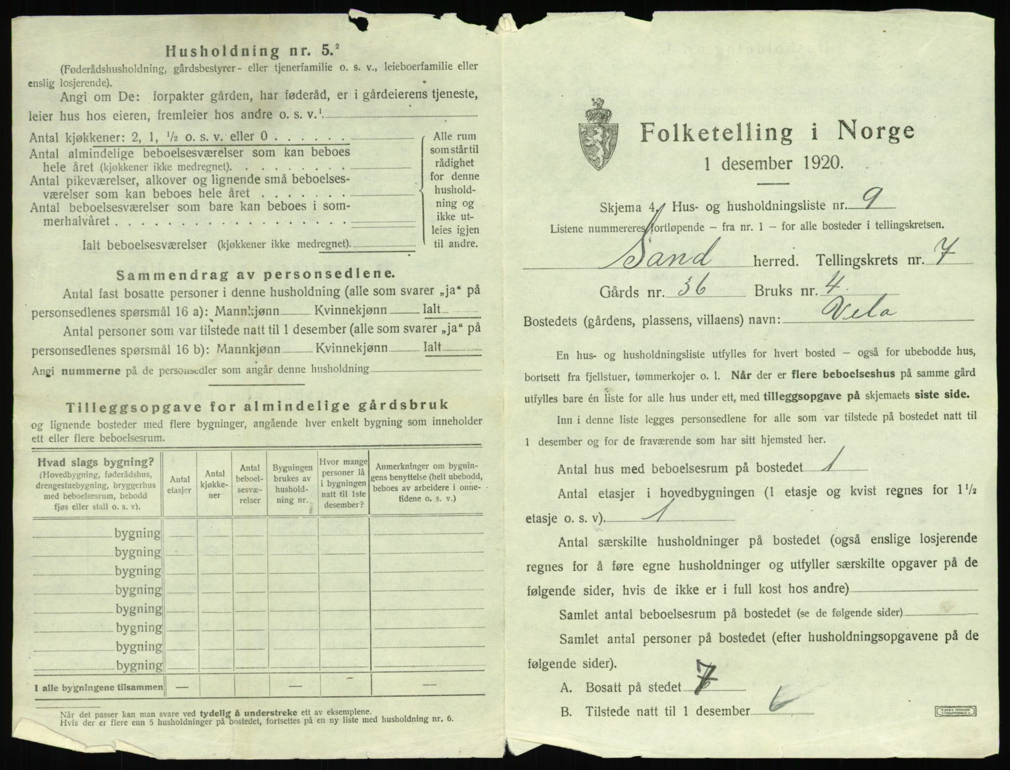 SAST, 1920 census for Sand, 1920, p. 591