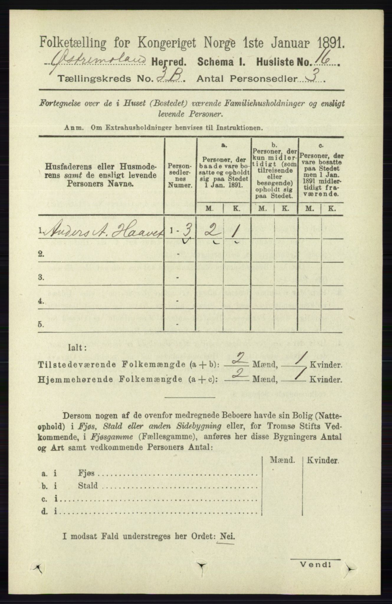 RA, 1891 census for 0918 Austre Moland, 1891, p. 1727