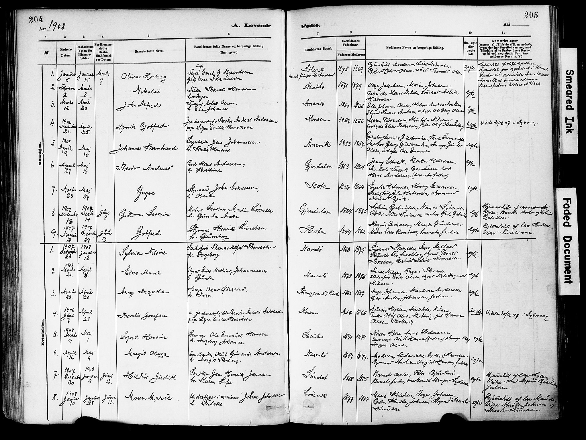 Dypvåg sokneprestkontor, AV/SAK-1111-0007/F/Fa/Fab/L0001: Parish register (official) no. A 1, 1885-1912, p. 204-205