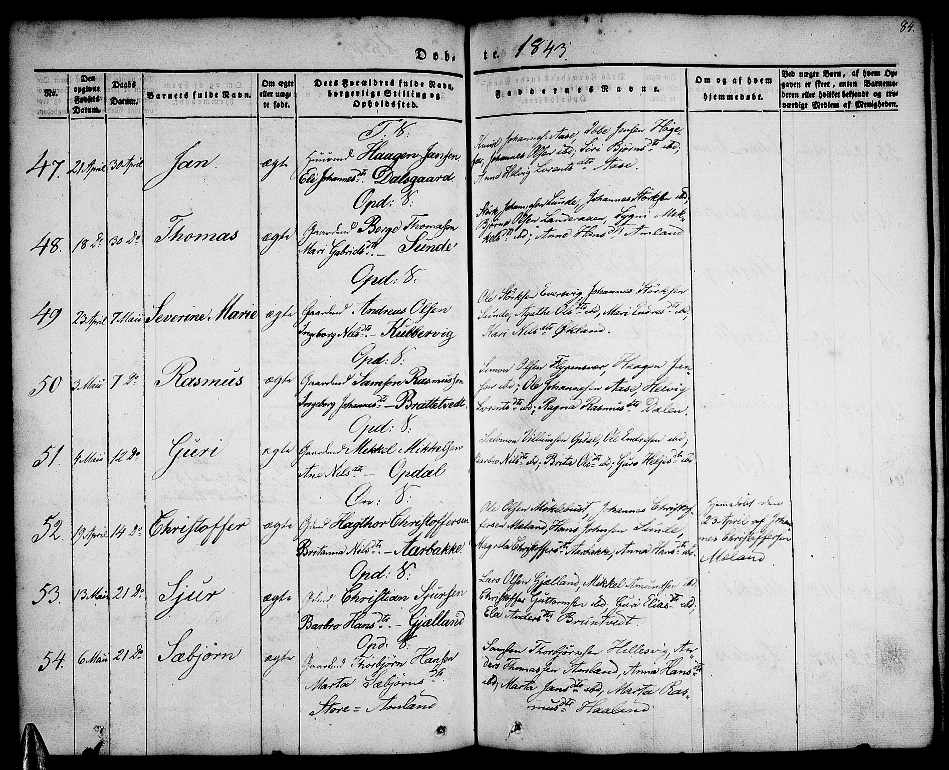 Tysnes sokneprestembete, AV/SAB-A-78601/H/Haa: Parish register (official) no. A 9, 1837-1848, p. 84