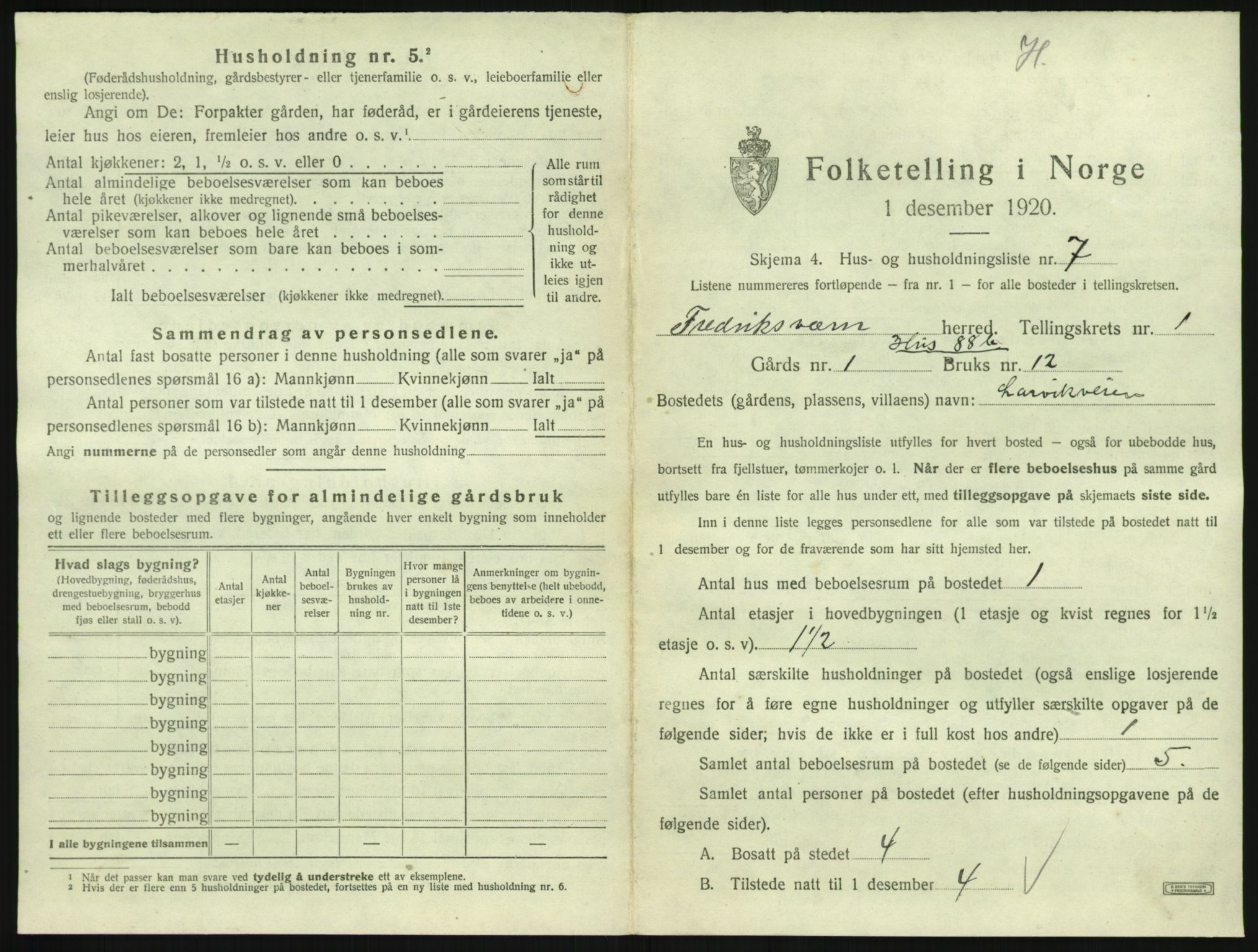 SAKO, 1920 census for Fredriksvern, 1920, p. 25