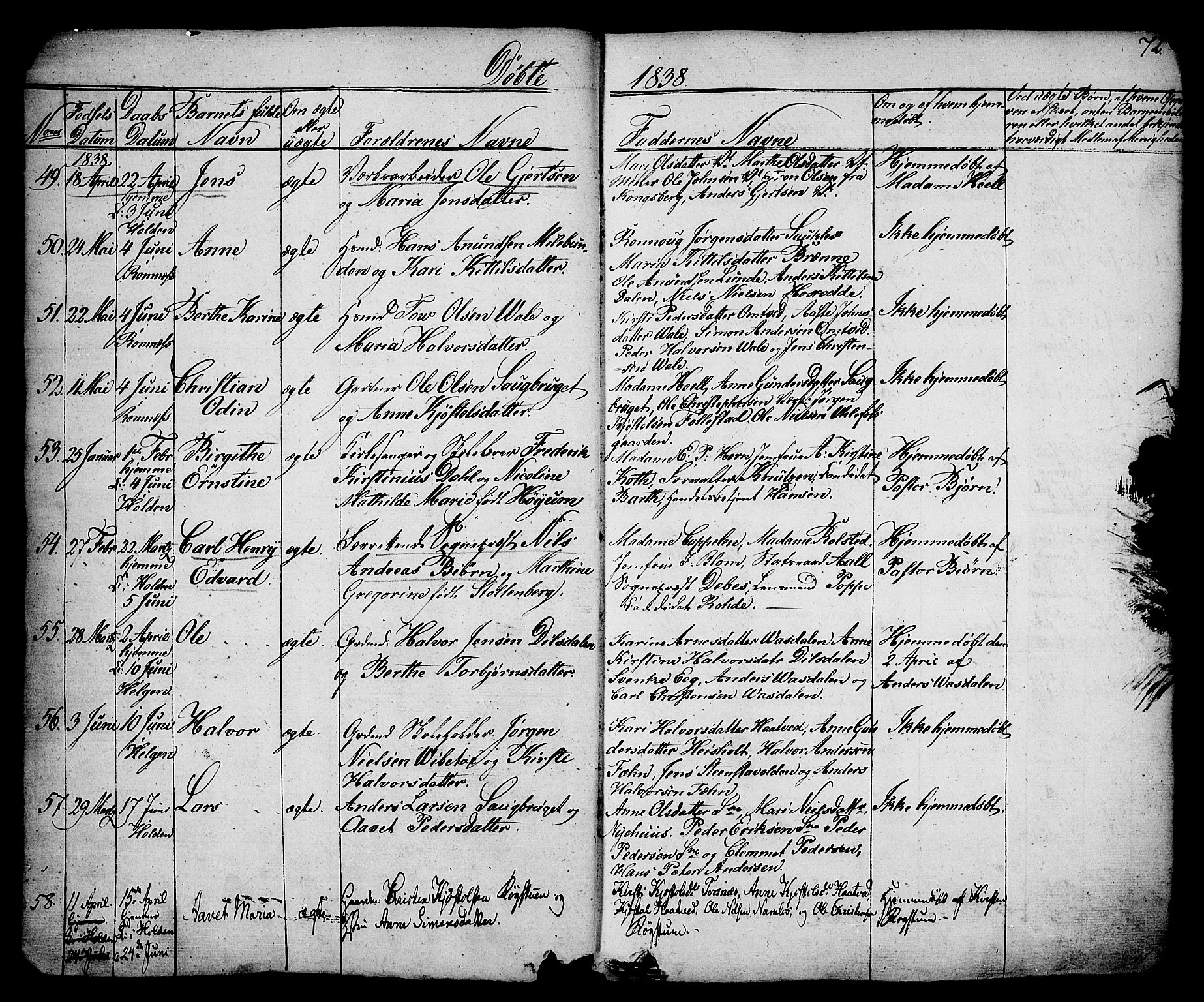 Holla kirkebøker, SAKO/A-272/F/Fa/L0004: Parish register (official) no. 4, 1830-1848, p. 72