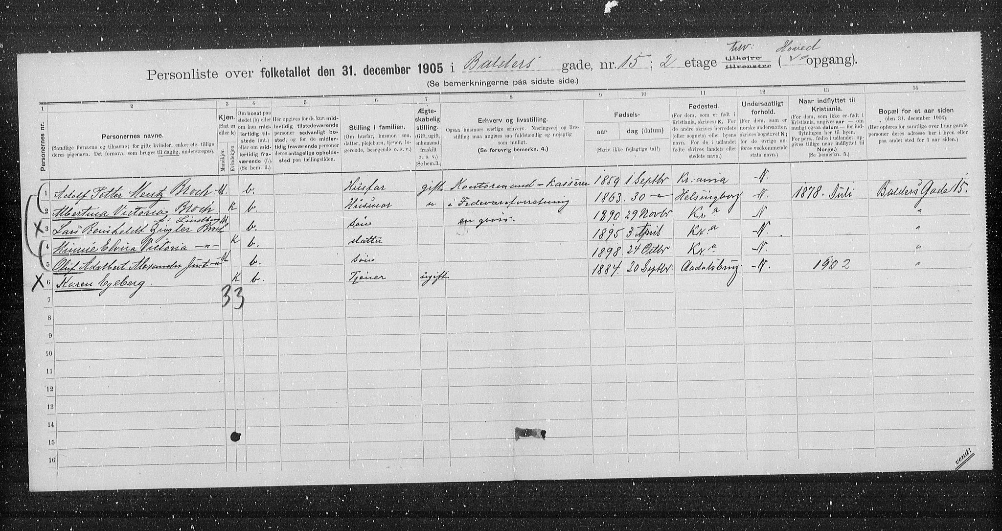 OBA, Municipal Census 1905 for Kristiania, 1905, p. 1694