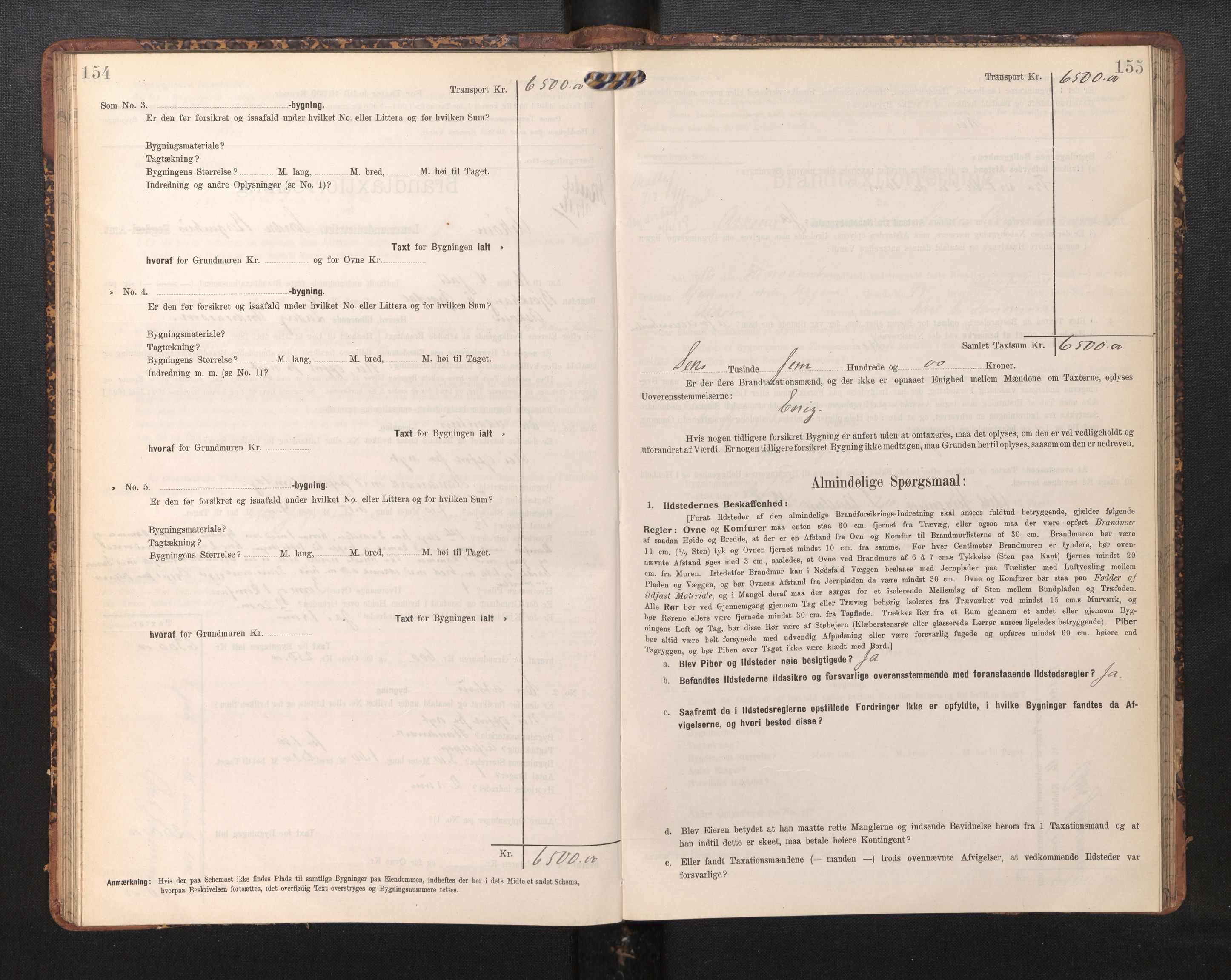 Lensmannen i Askøy, AV/SAB-A-31001/0012/L0006: Branntakstprotokoll, skjematakst, Laksevåg, 1907-1917, p. 154-155