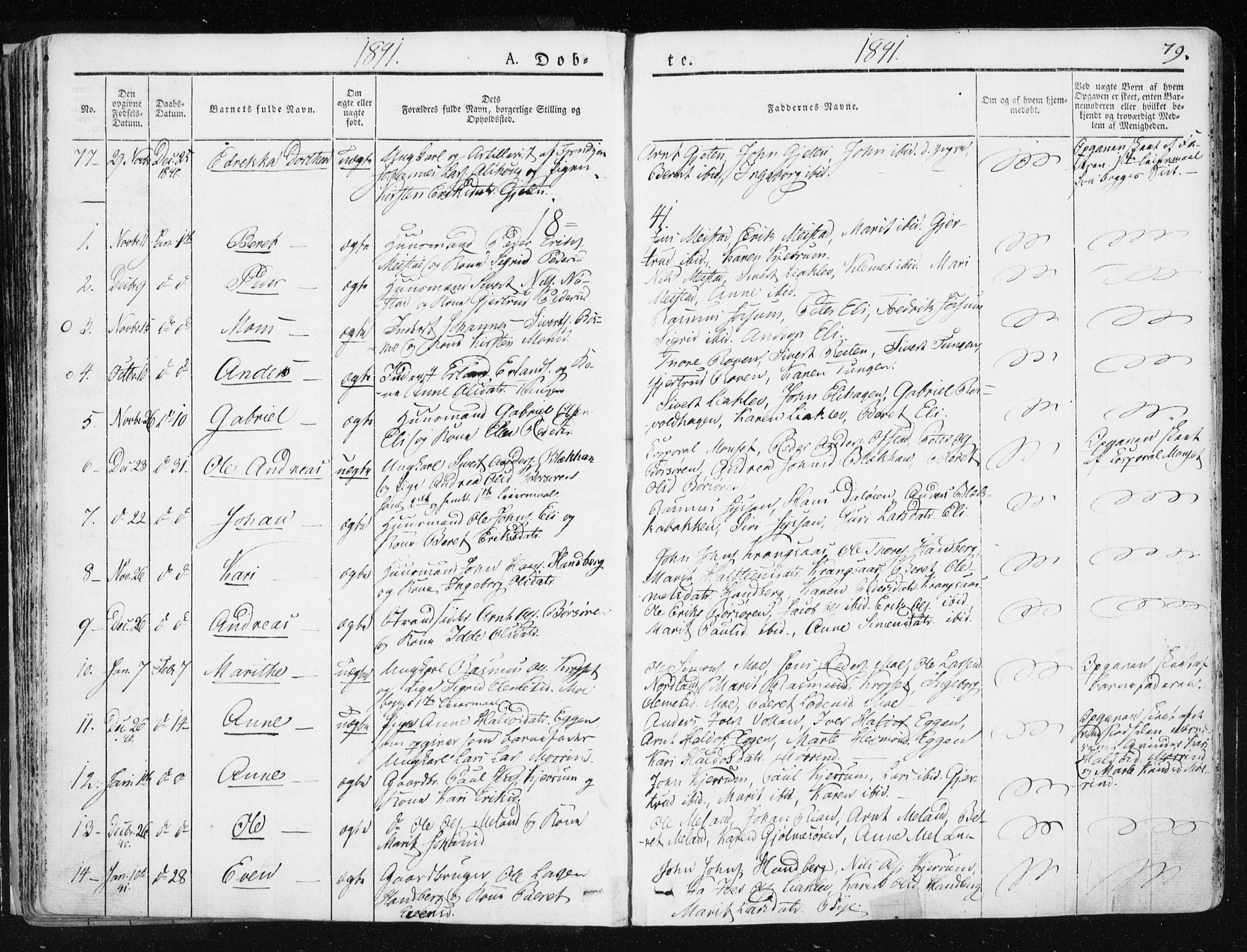 Ministerialprotokoller, klokkerbøker og fødselsregistre - Sør-Trøndelag, SAT/A-1456/665/L0771: Parish register (official) no. 665A06, 1830-1856, p. 79