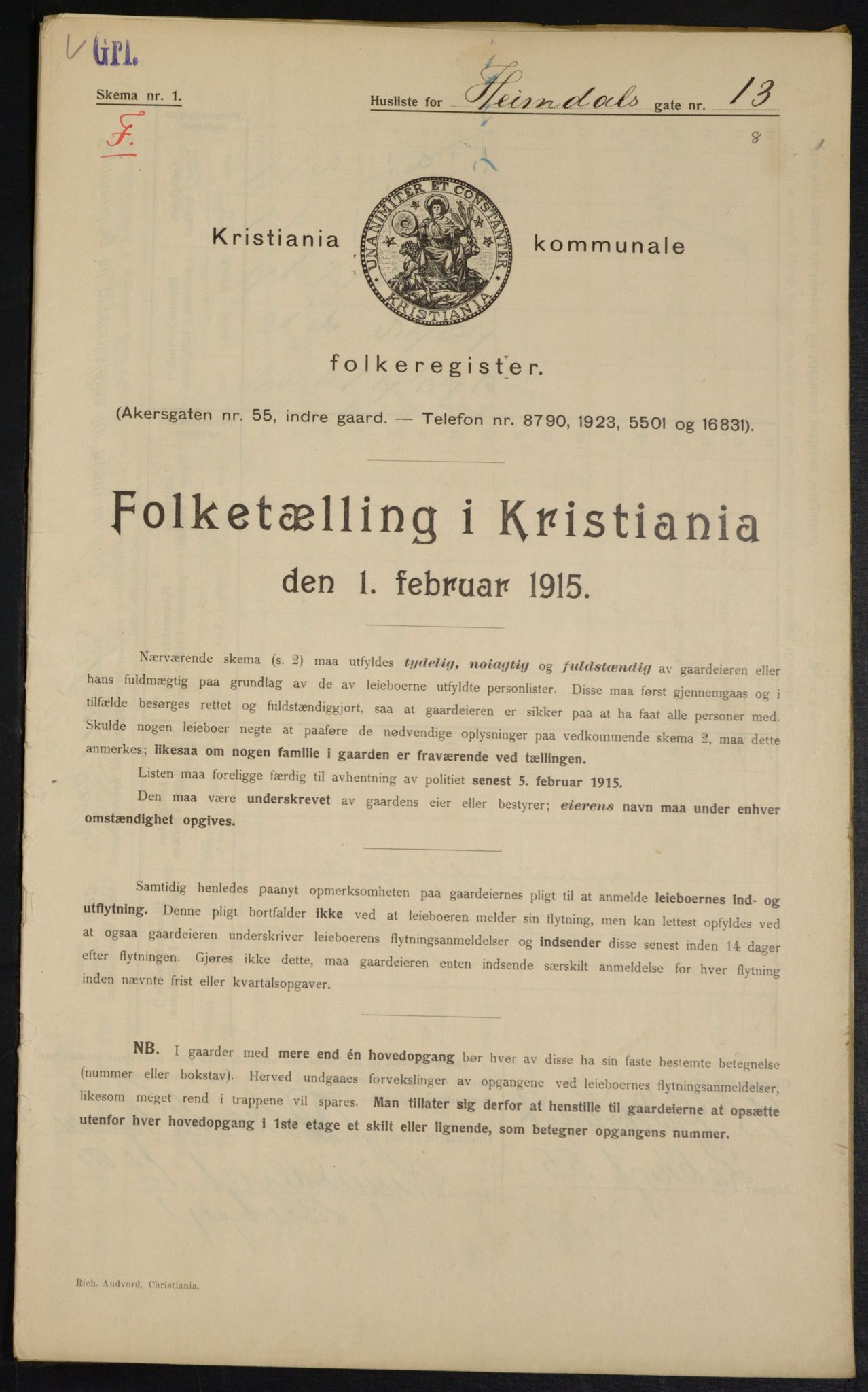 OBA, Municipal Census 1915 for Kristiania, 1915, p. 36236