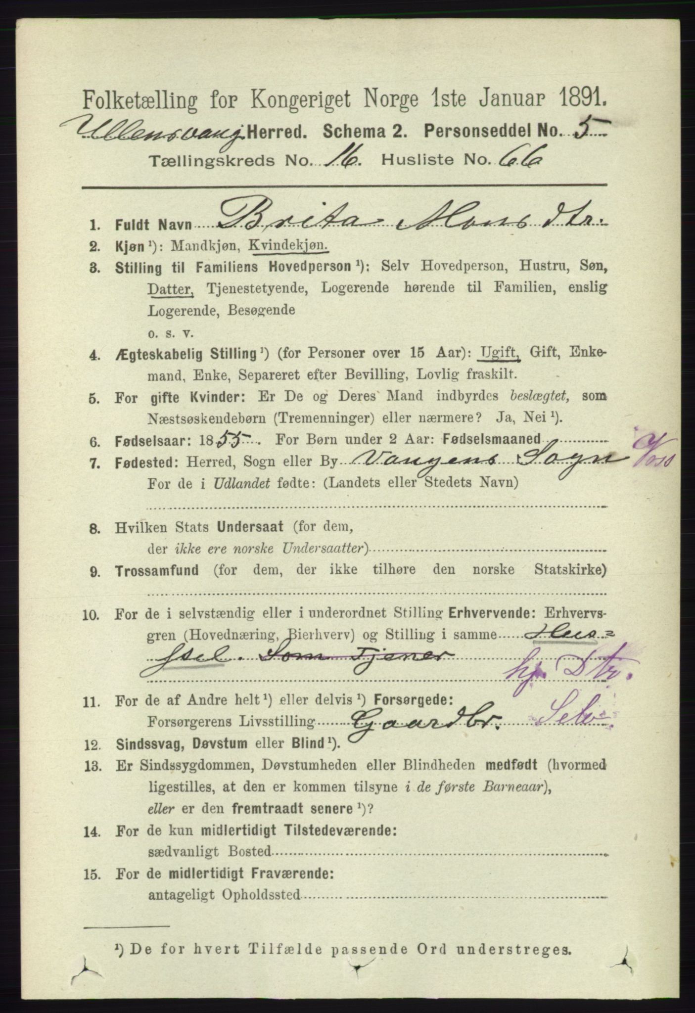 RA, 1891 census for 1230 Ullensvang, 1891, p. 6572