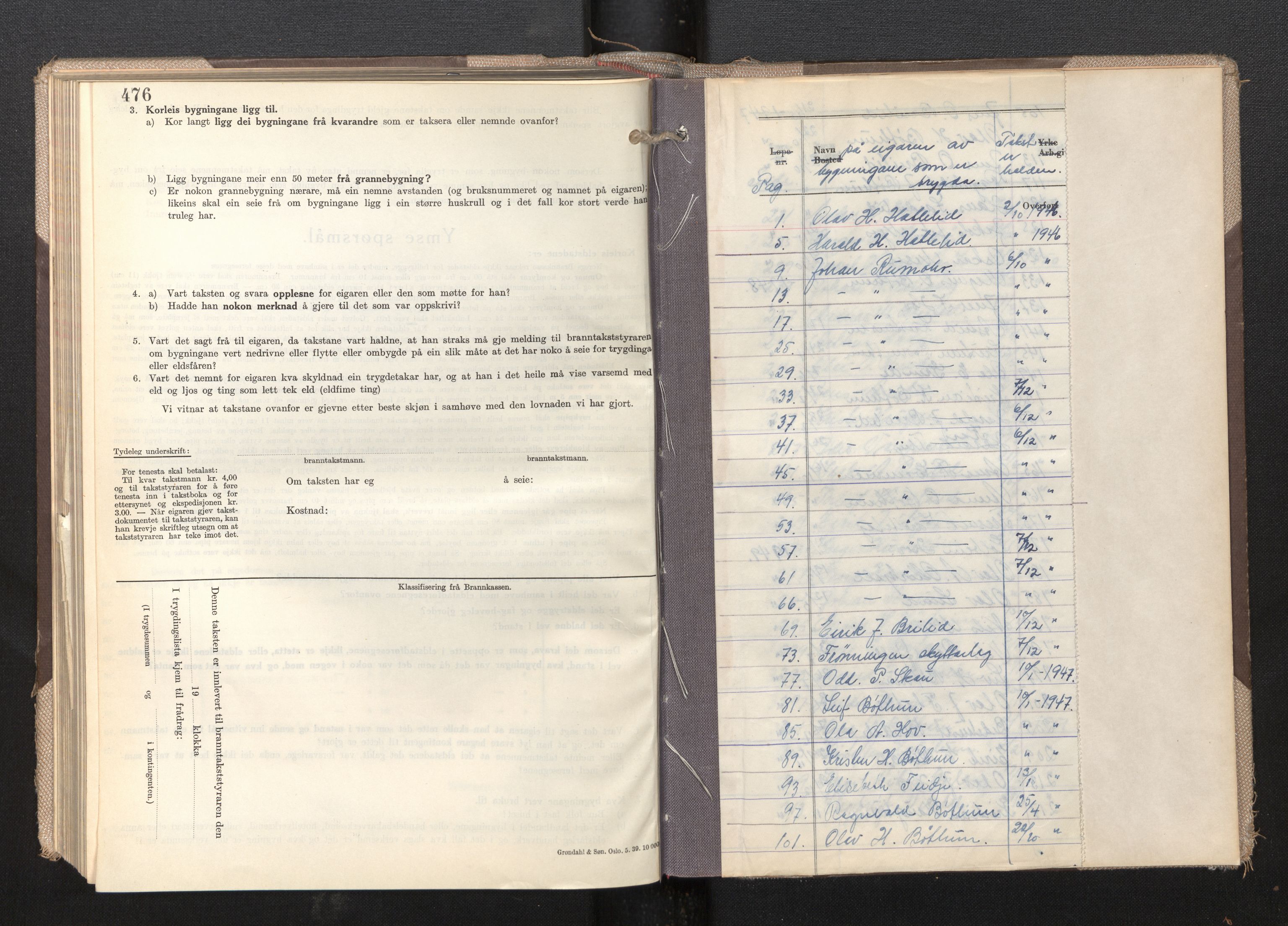 Lensmannen i Leikanger, AV/SAB-A-29201/0012/L0009: Branntakstprotokoll, skjematakst, 1946-1952