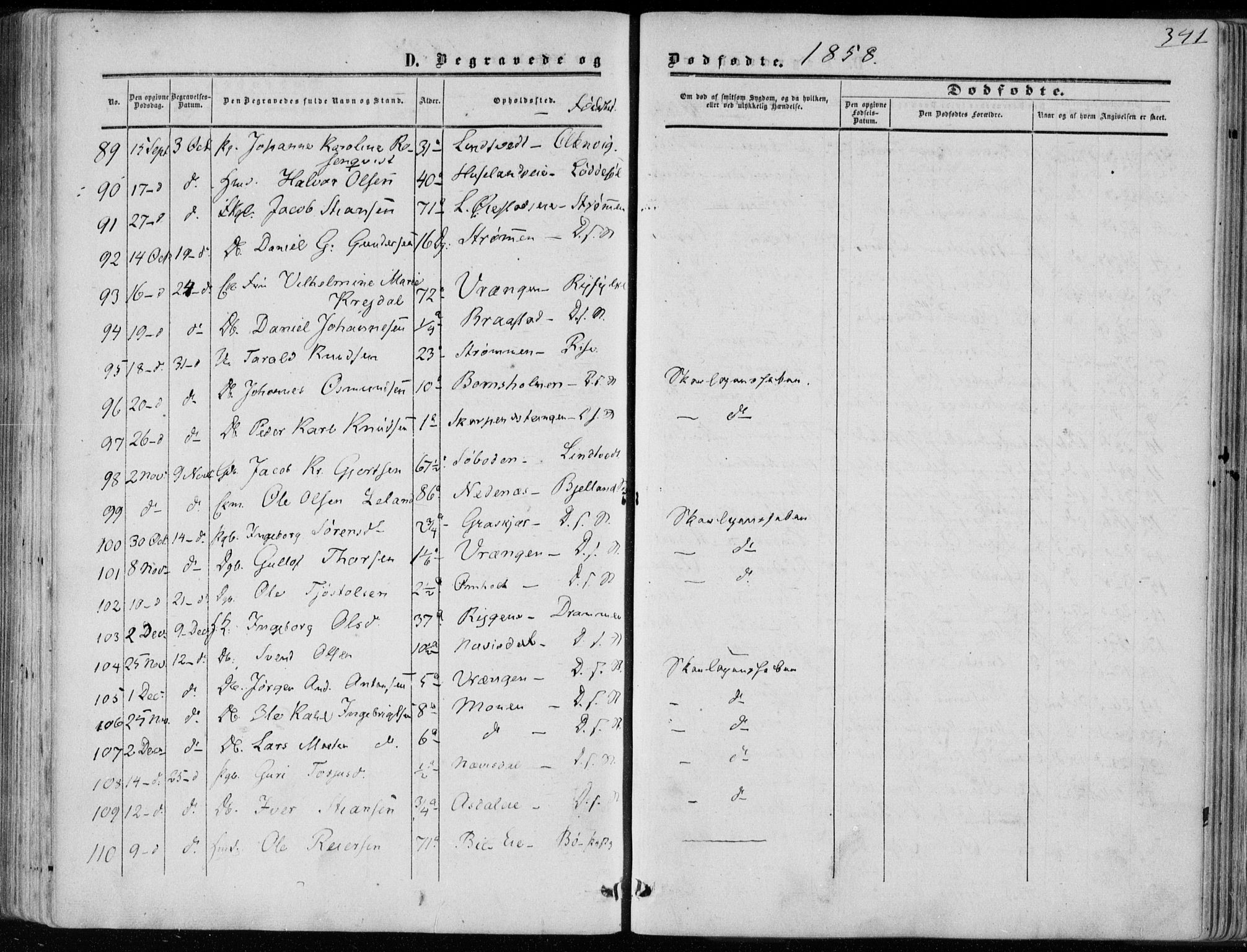 Øyestad sokneprestkontor, AV/SAK-1111-0049/F/Fa/L0015: Parish register (official) no. A 15, 1857-1873, p. 341