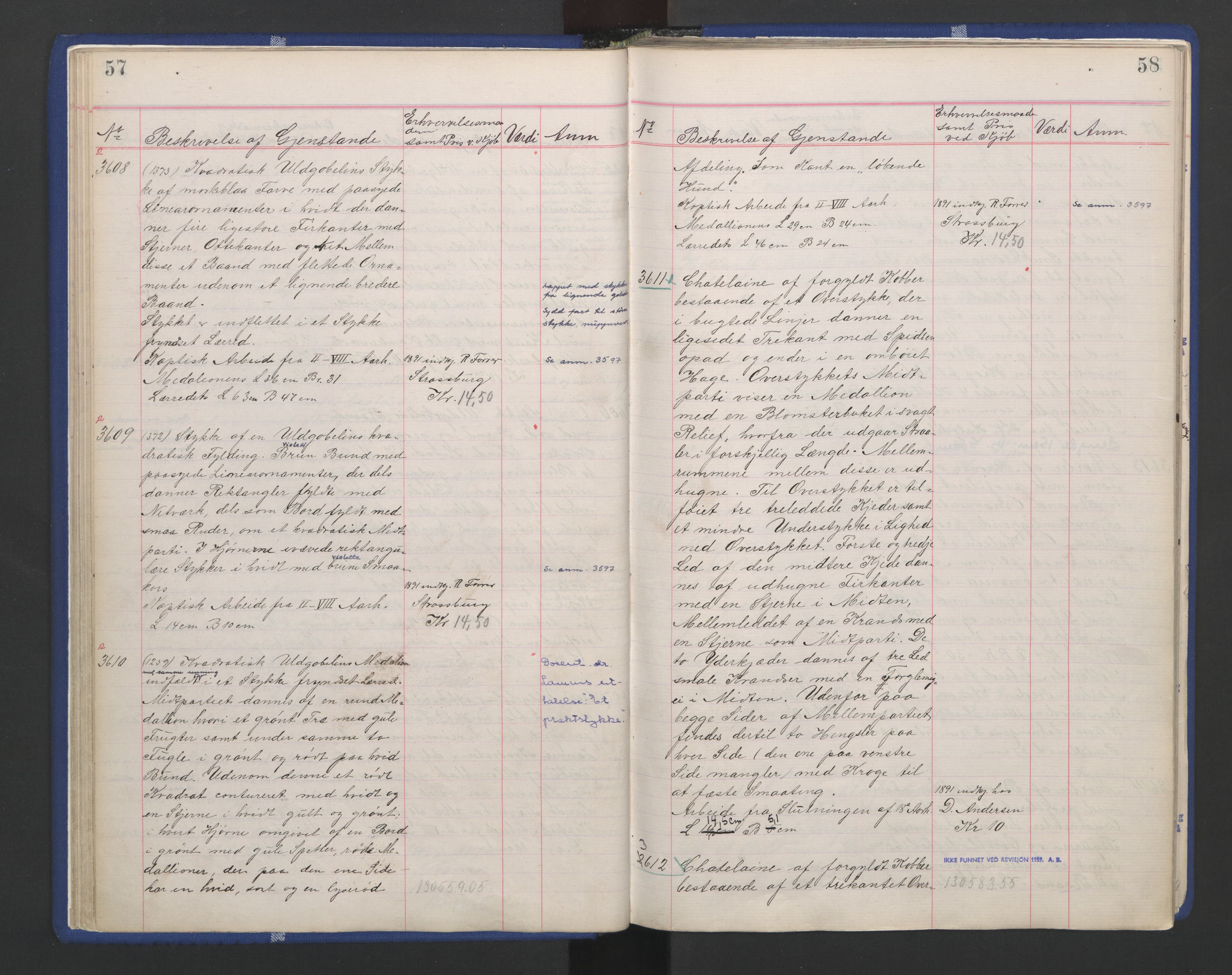 Kunstindustrimuseet i Oslo, NMFK/KIM-1001/A/Ae/L0003: Protokoll 3391-4609. Kunstindustrimuseets samlinger, 1889-1894, p. 33