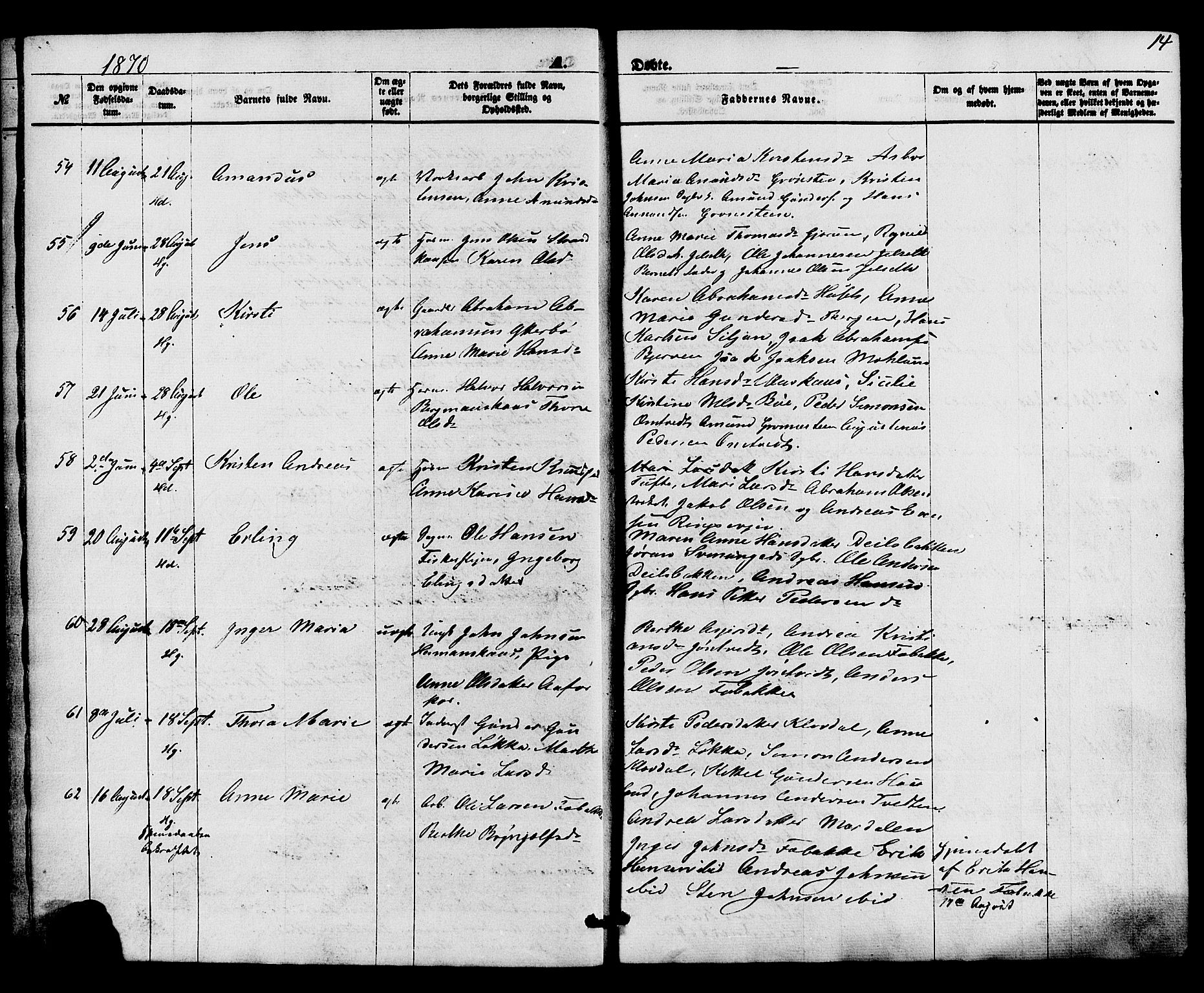 Holla kirkebøker, AV/SAKO-A-272/F/Fa/L0007: Parish register (official) no. 7, 1869-1881, p. 14