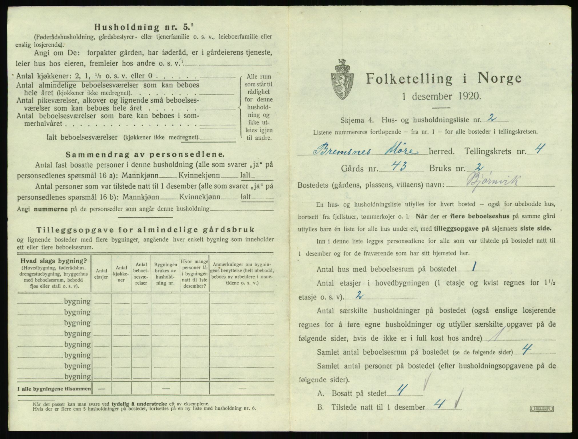 SAT, 1920 census for Bremsnes, 1920, p. 525