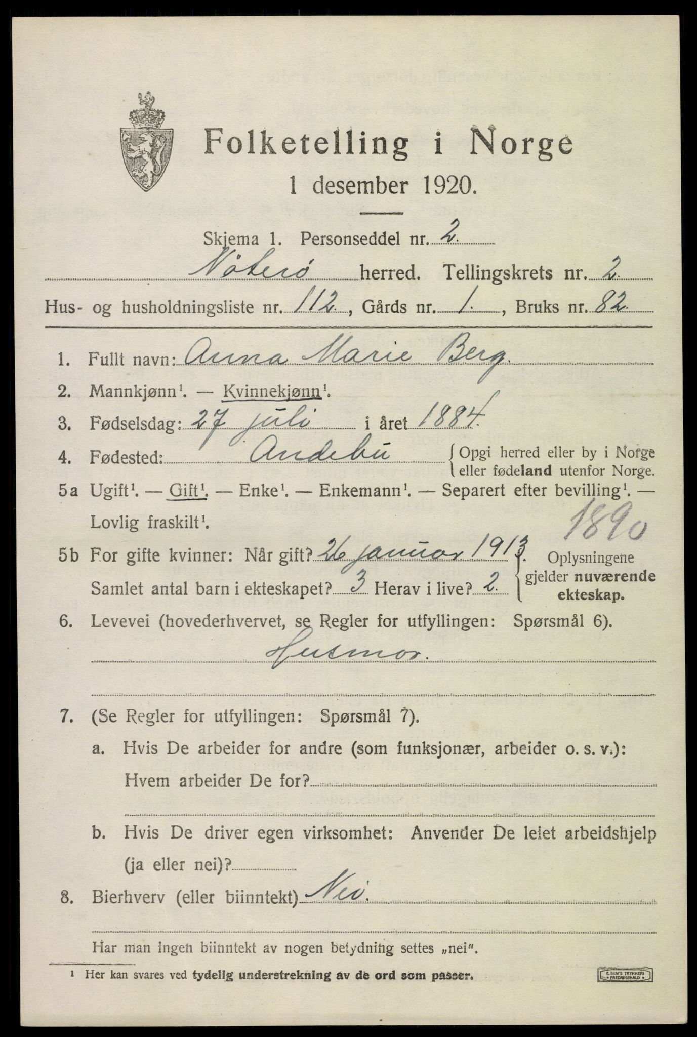 SAKO, 1920 census for Nøtterøy, 1920, p. 5557