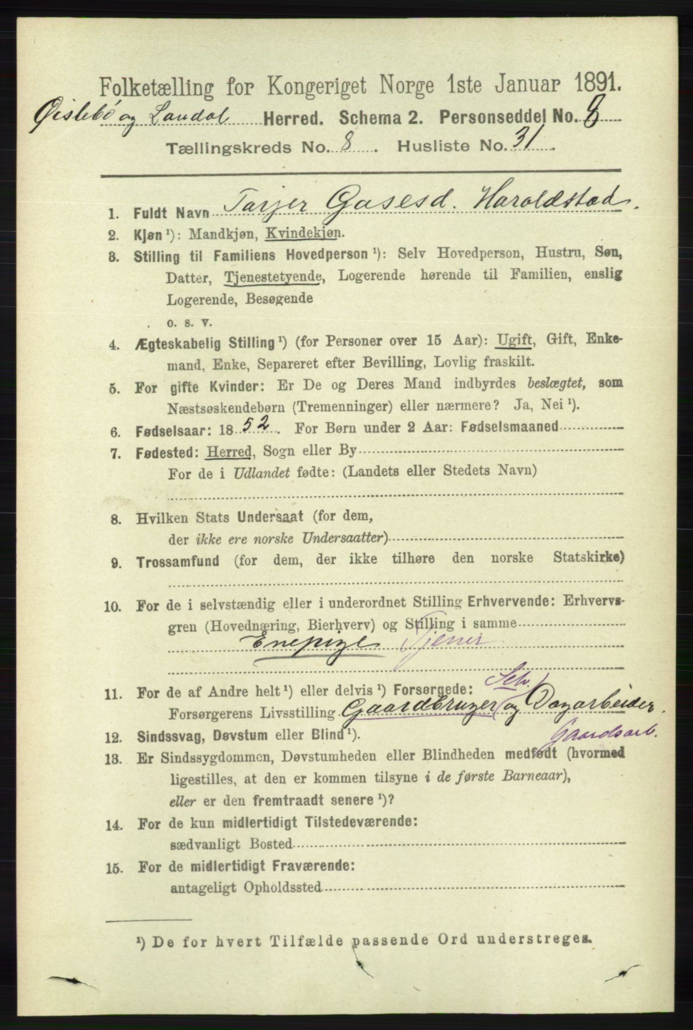 RA, 1891 census for 1021 Øyslebø og Laudal, 1891, p. 2269