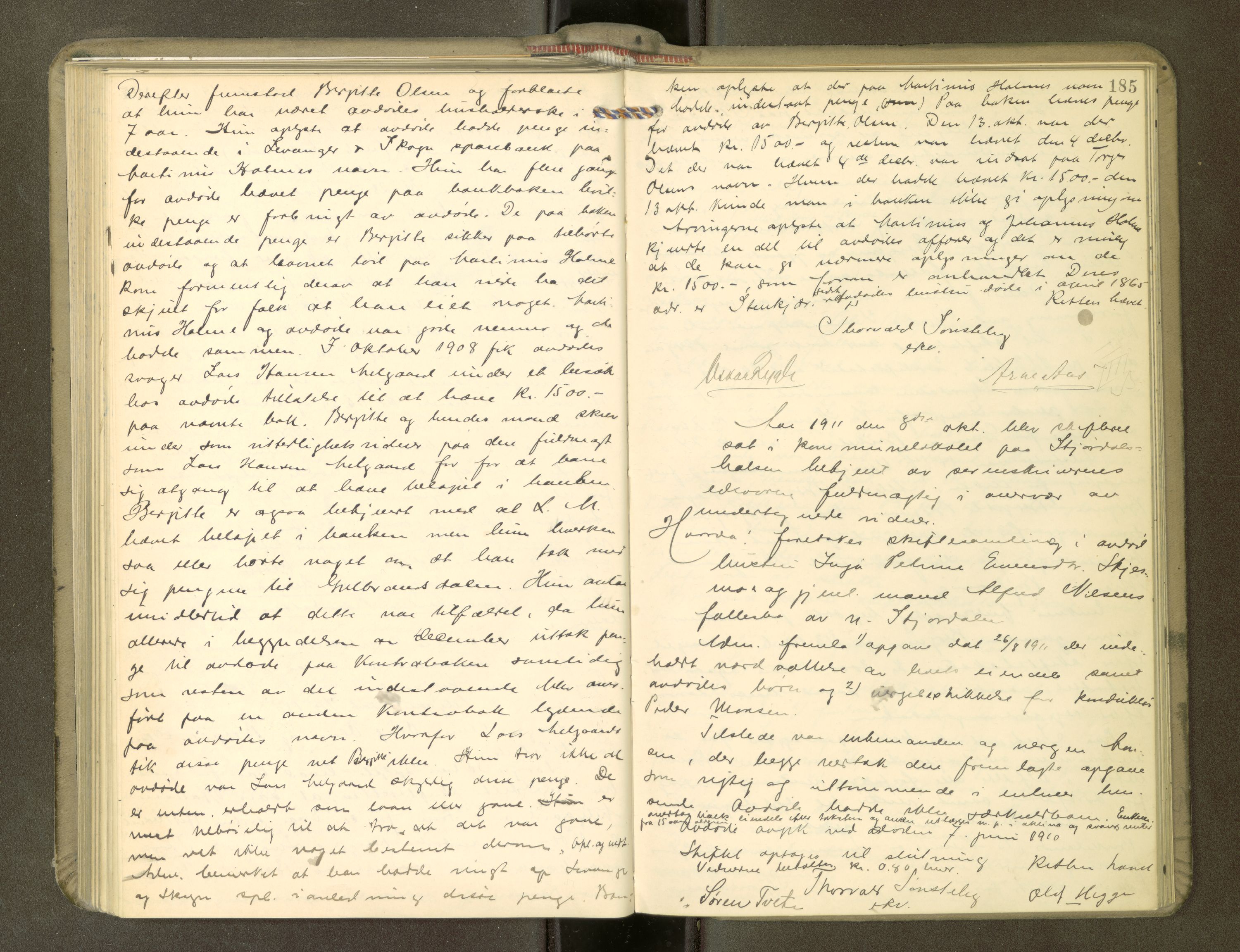 Stjør- og Verdal sorenskriveri, AV/SAT-A-4167/1/3/3B/L0011: Skifteforhandlingsprotokoll, 1909-1912, p. 185