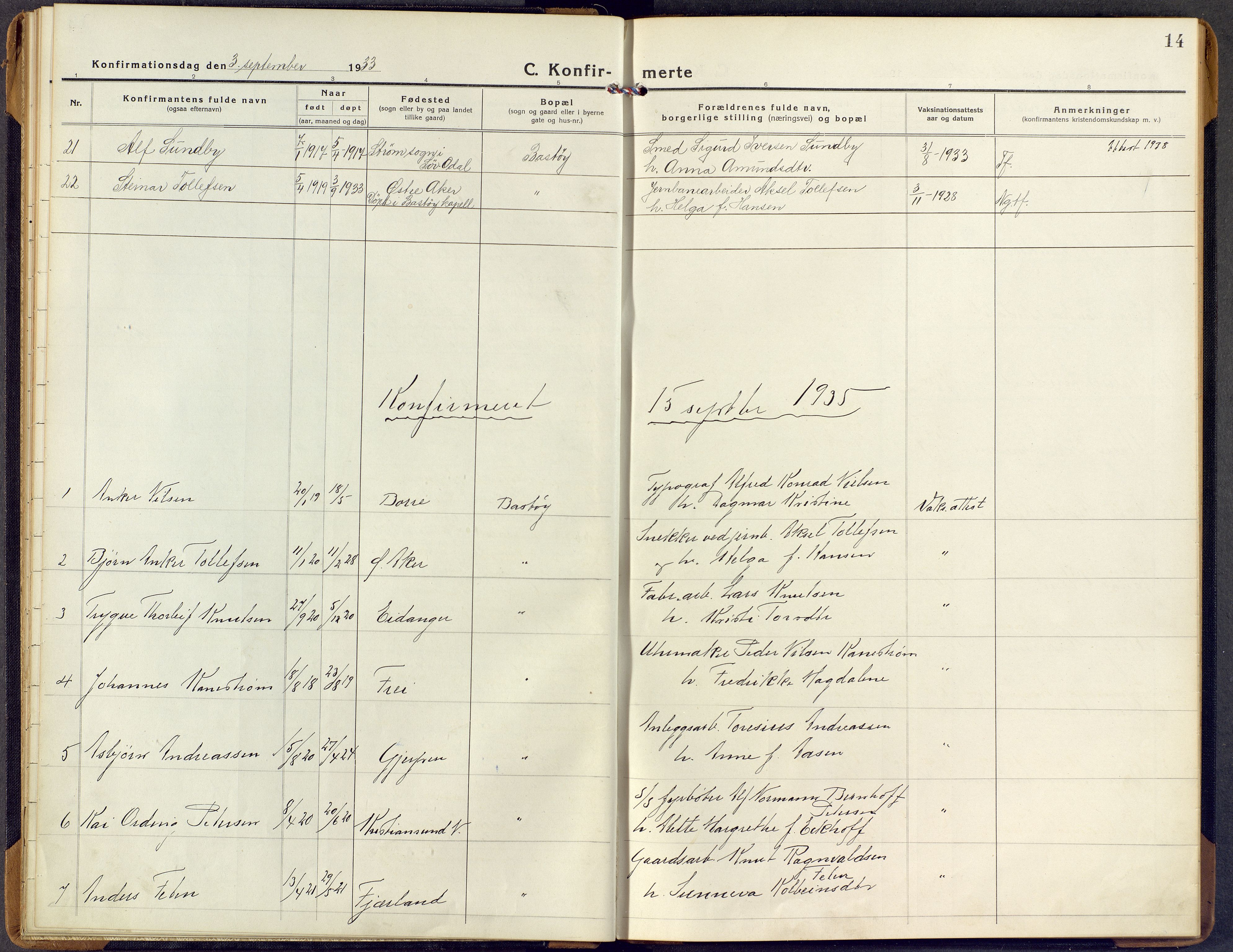 Borre kirkebøker, AV/SAKO-A-338/F/Fd/L0001: Parish register (official) no. IV 1, 1922-1964, p. 14