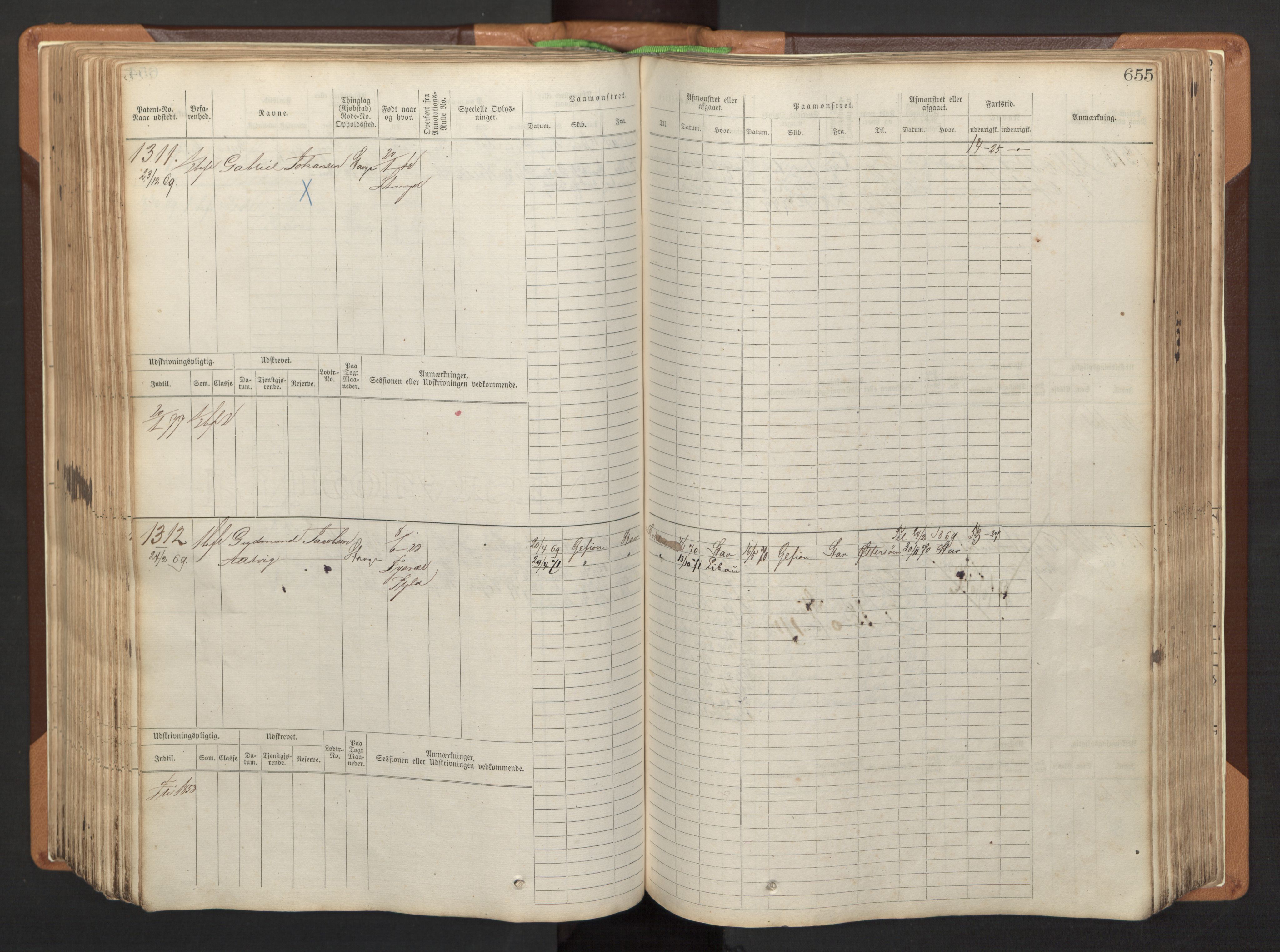 Stavanger sjømannskontor, AV/SAST-A-102006/F/Fb/Fbb/L0005: Sjøfartshovedrulle, patentnr. 793-1606 (del 2), 1869-1880, p. 265