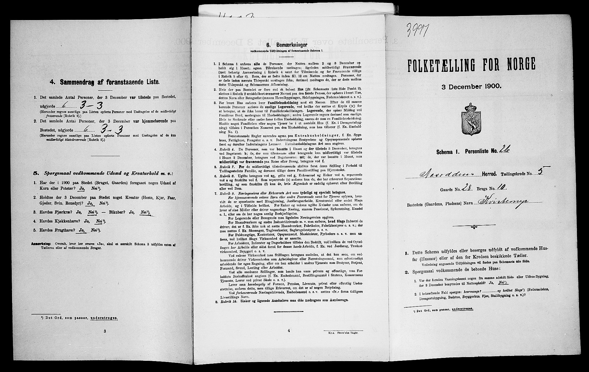SAO, 1900 census for Nesodden, 1900