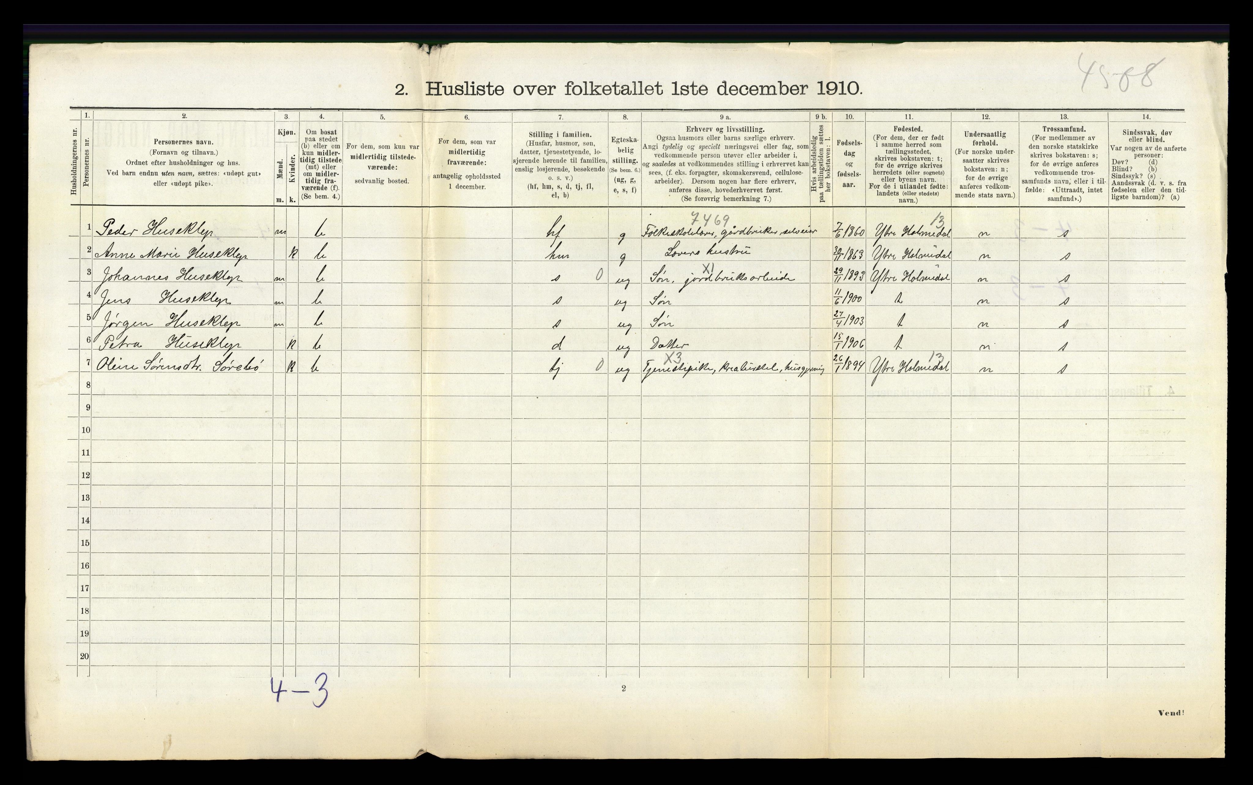 RA, 1910 census for Indre Holmedal, 1910, p. 739