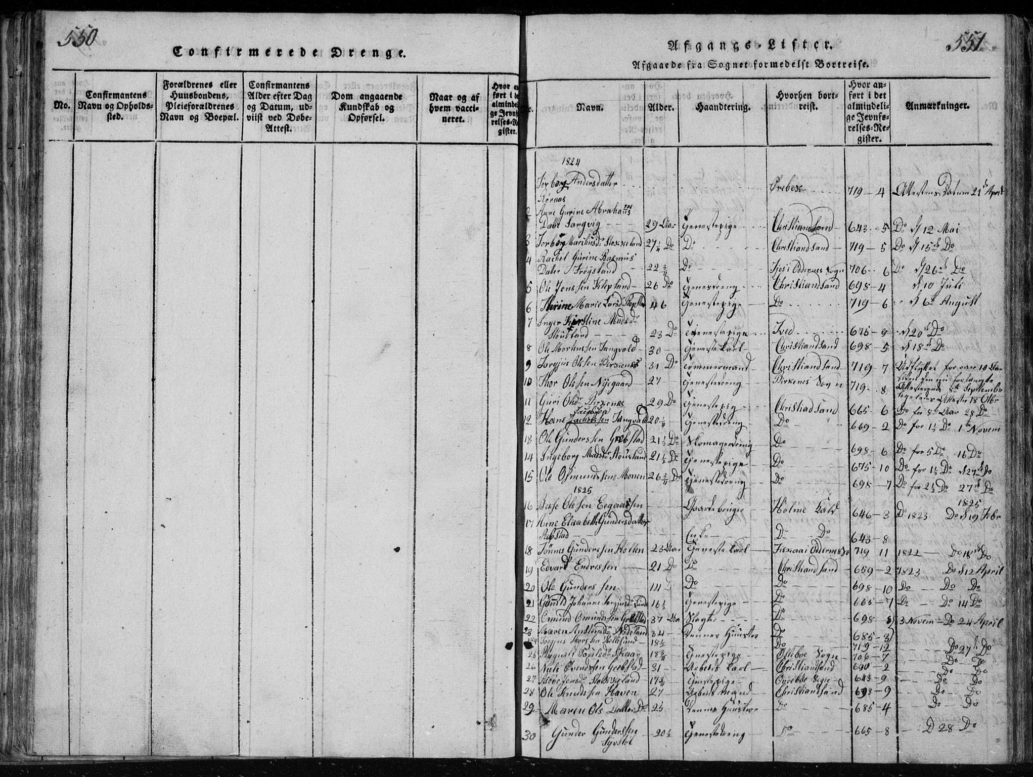 Søgne sokneprestkontor, SAK/1111-0037/F/Fb/Fbb/L0002: Parish register (copy) no. B 2, 1821-1838, p. 550-551