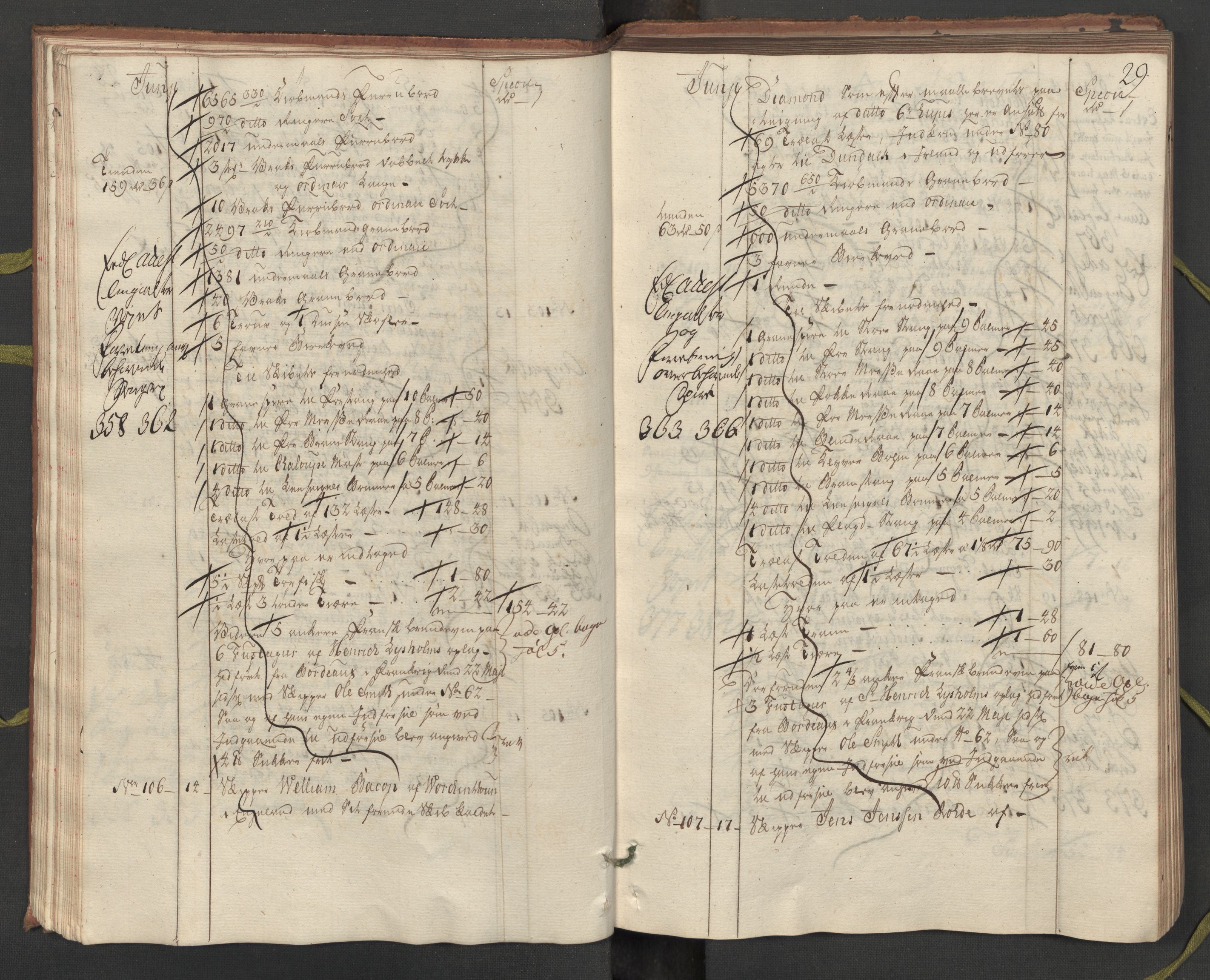 Generaltollkammeret, tollregnskaper, AV/RA-EA-5490/R33/L0057/0001: Tollregnskaper Trondheim A / Utgående hovedtollbok, 1758, p. 28b-29a