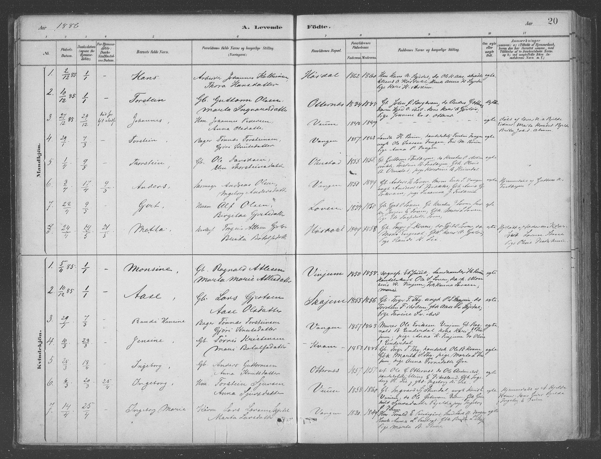 Aurland sokneprestembete, SAB/A-99937/H/Ha/Hab/L0001: Parish register (official) no. B  1, 1880-1909, p. 20