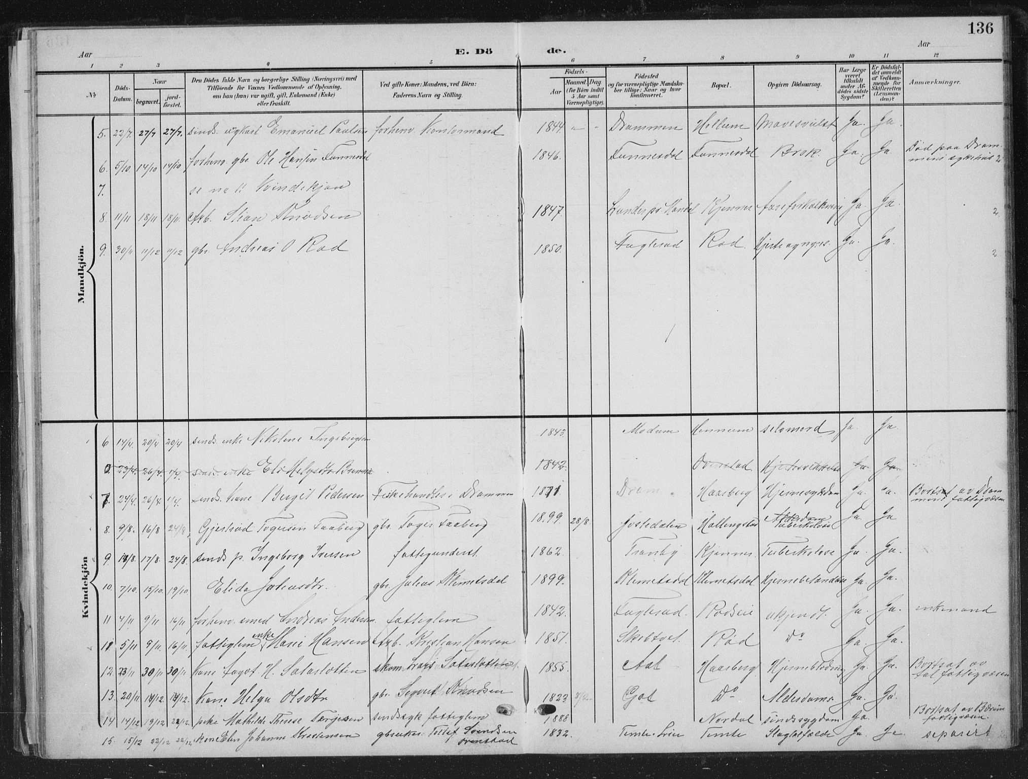 Lier kirkebøker, AV/SAKO-A-230/G/Gc/L0002: Parish register (copy) no. III 2, 1903-1938, p. 136